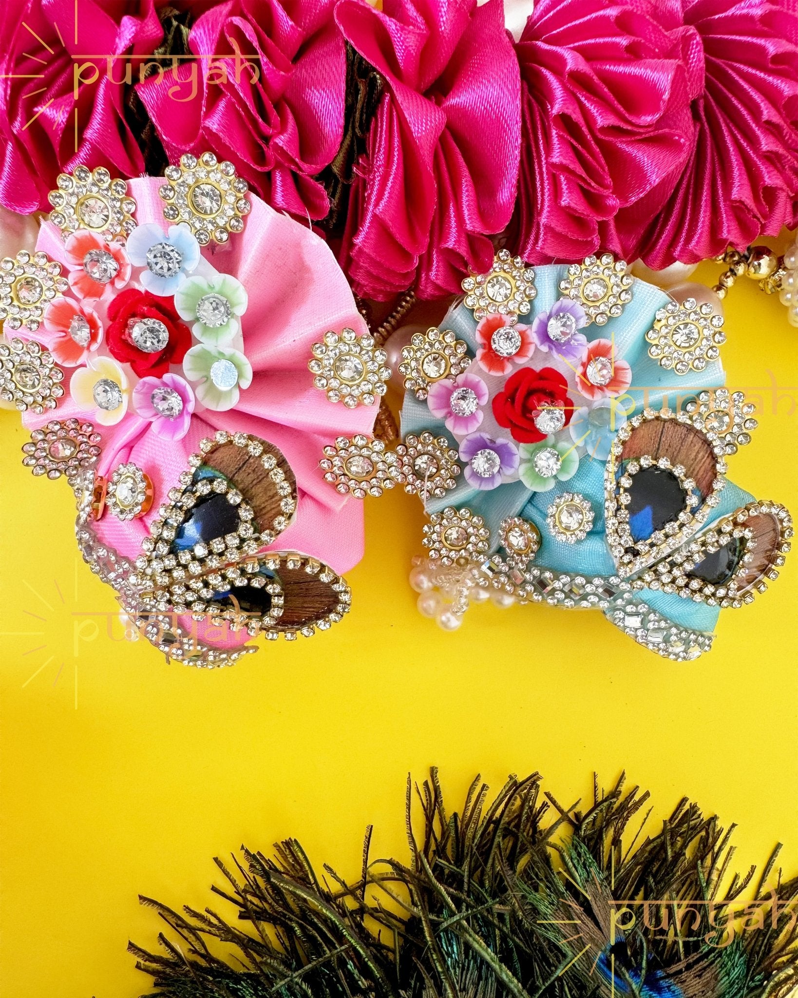 Floral Mor Pankh Pagdi For Laddu Gopal JI - Punyah Handicraft
