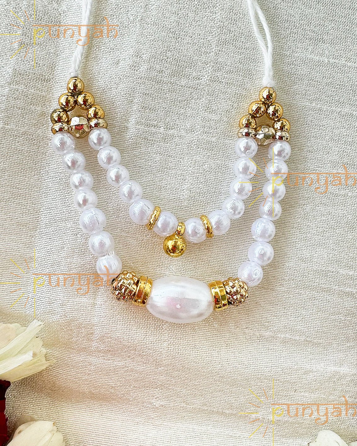 Golden and White Moti Mala for Laddoo Gopal Ji - Punyah