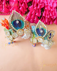 Golden Embellished Morpankh Pagdi For Laddu Gopal Ji - Punyah