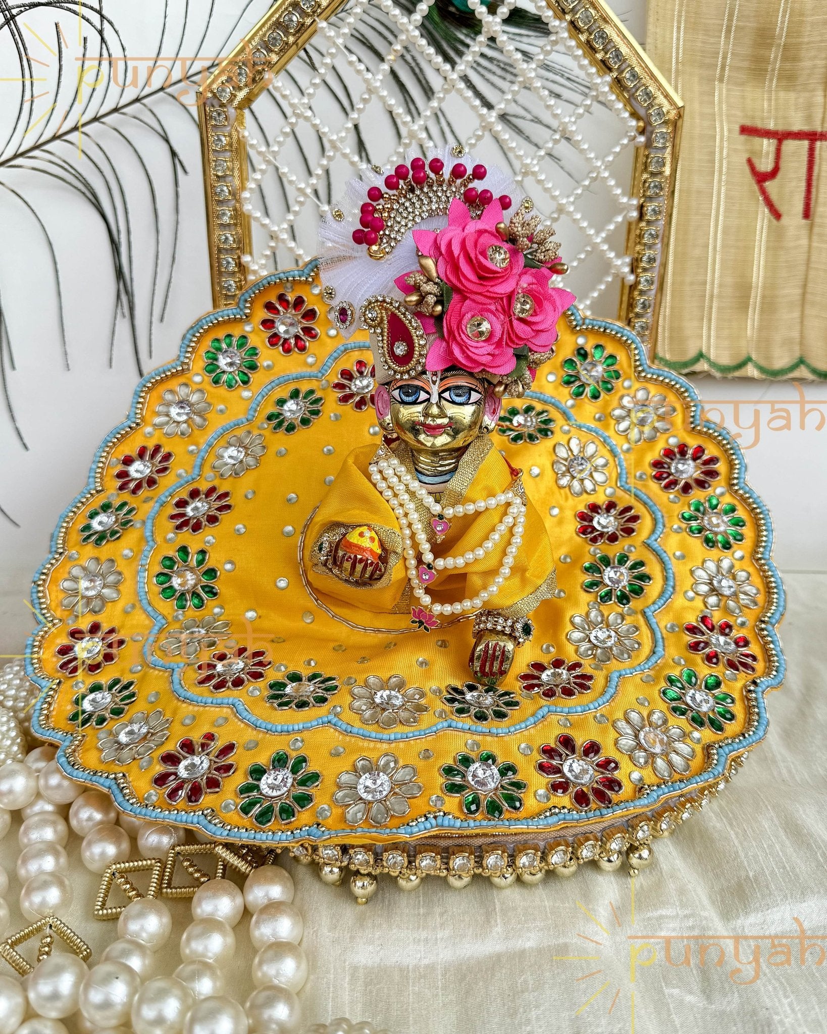 Golden Pearl Handwork Premium Poshak for Laddu Gopal - Punyah