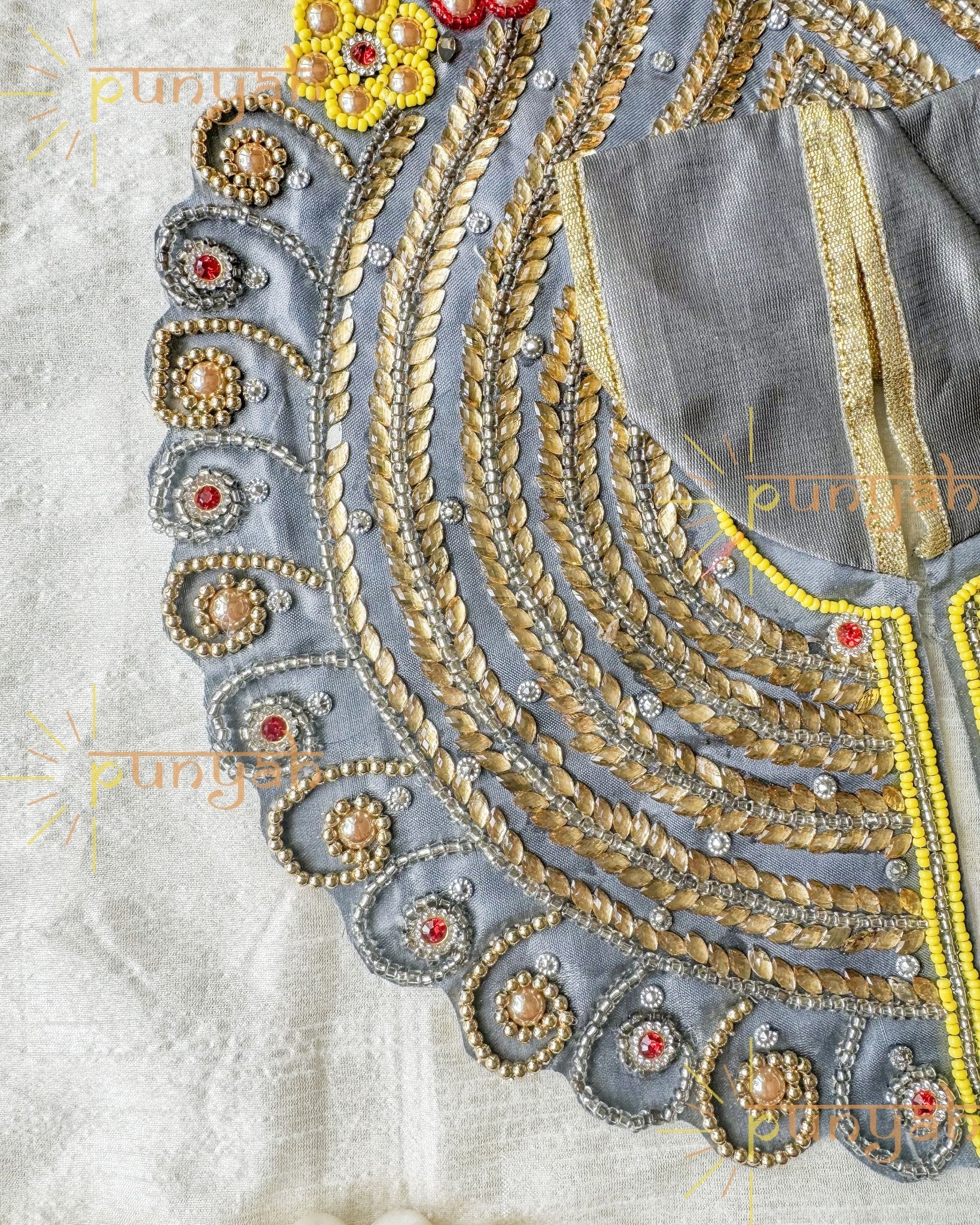 Greyish Moon Poshak with Golden Embroidery For Laddu Gopal Ji - Punyah