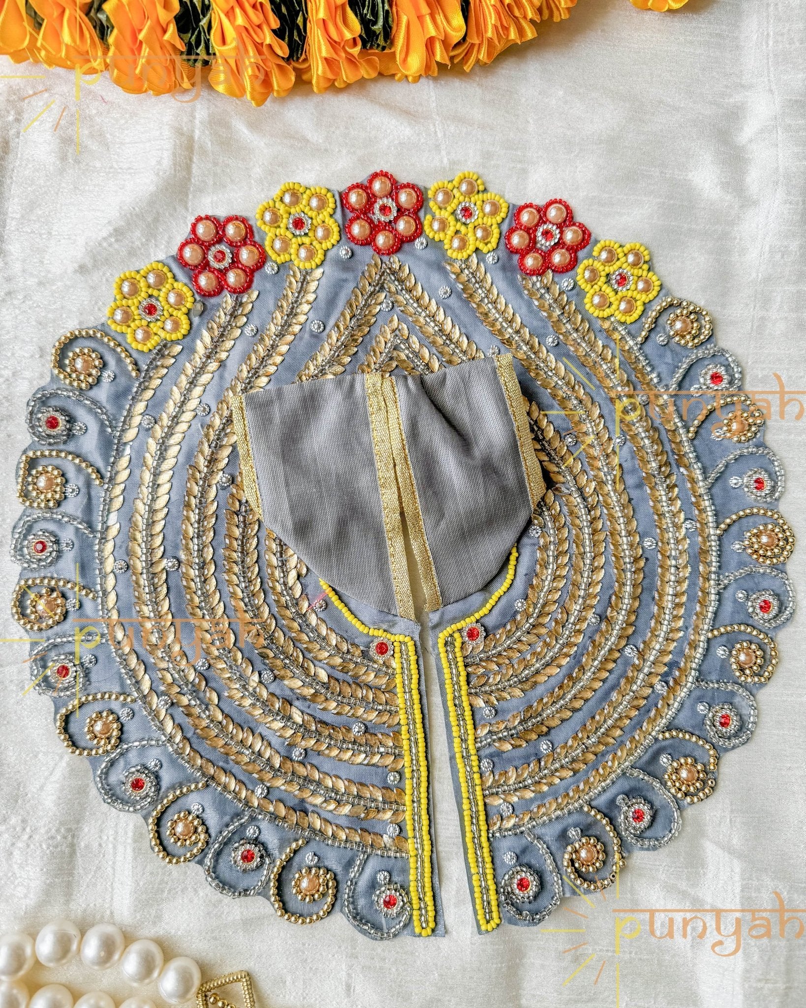 Greyish Moon Poshak with Golden Embroidery For Laddu Gopal Ji - Punyah