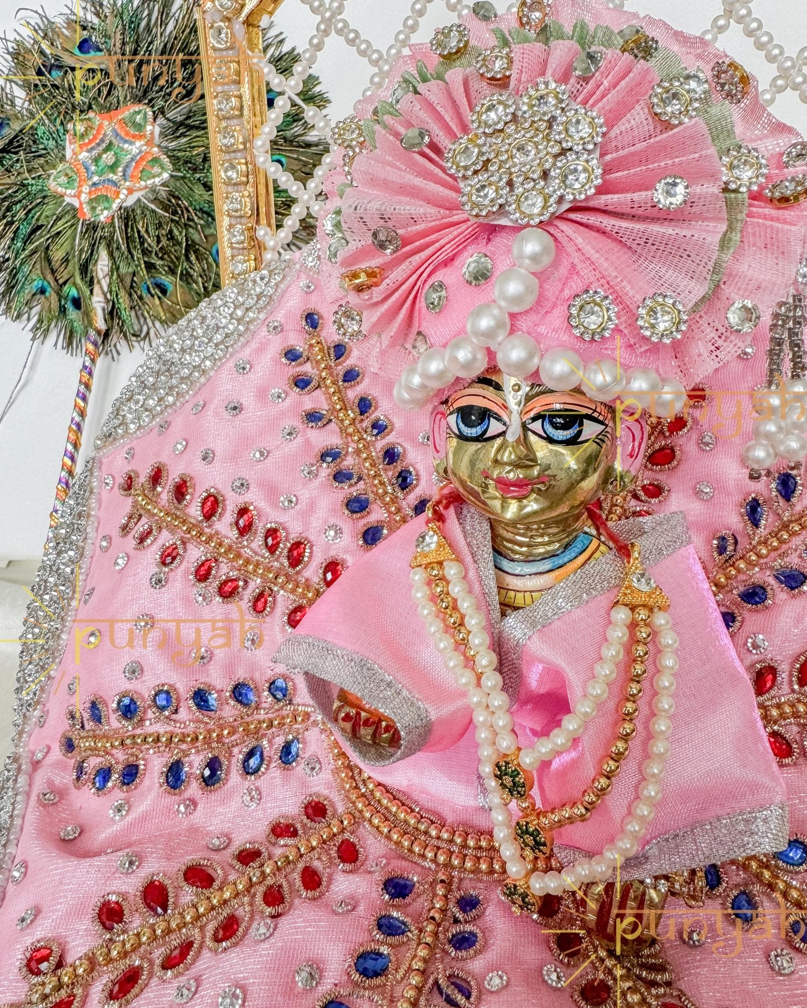 Gulabi Silver Embellishments Poshak For Laddu Gopal Ji - Punyah