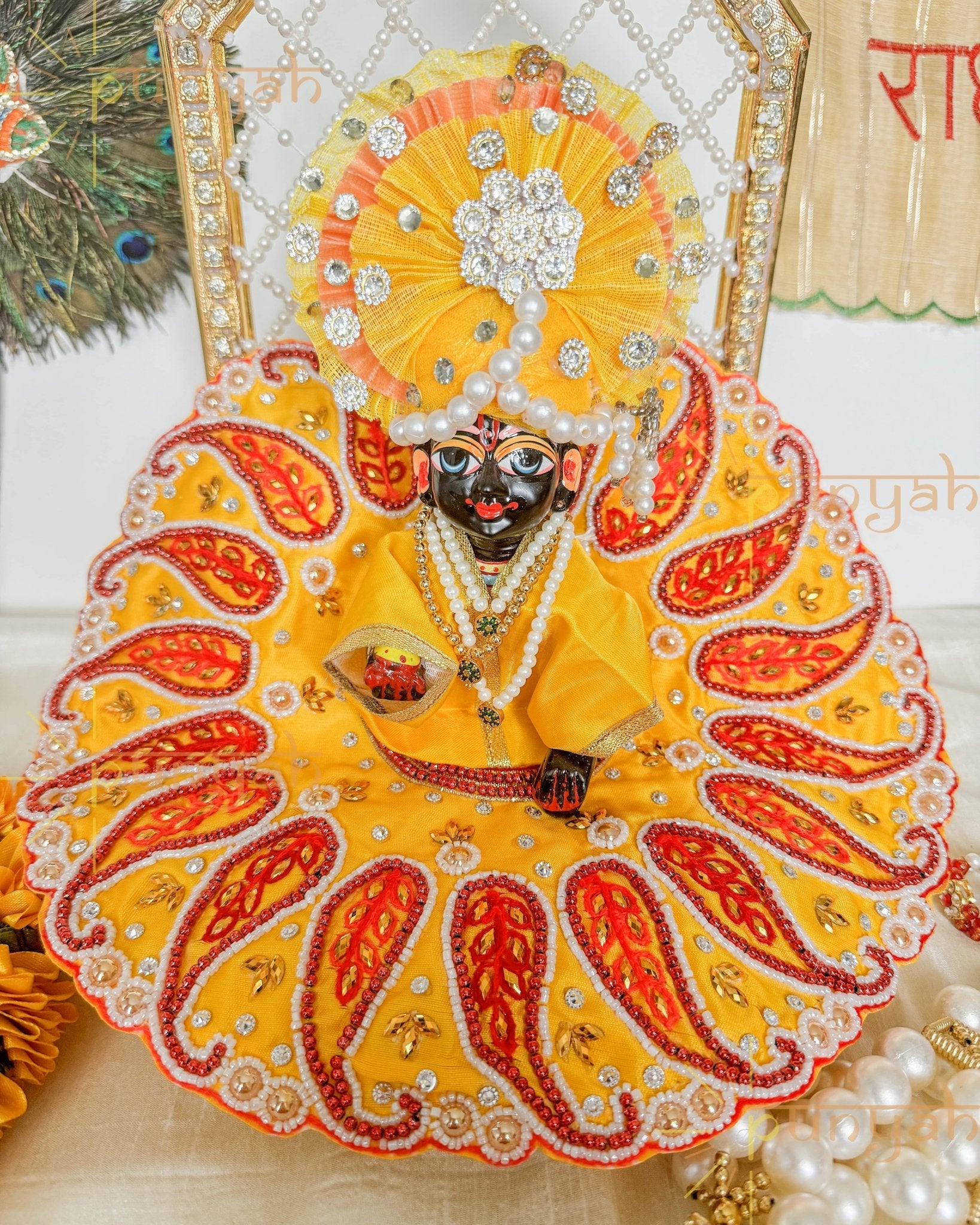 Haridra Zari Embroidered Poshak For Laddu Gopal Ji/ Kanha Ji - Punyah