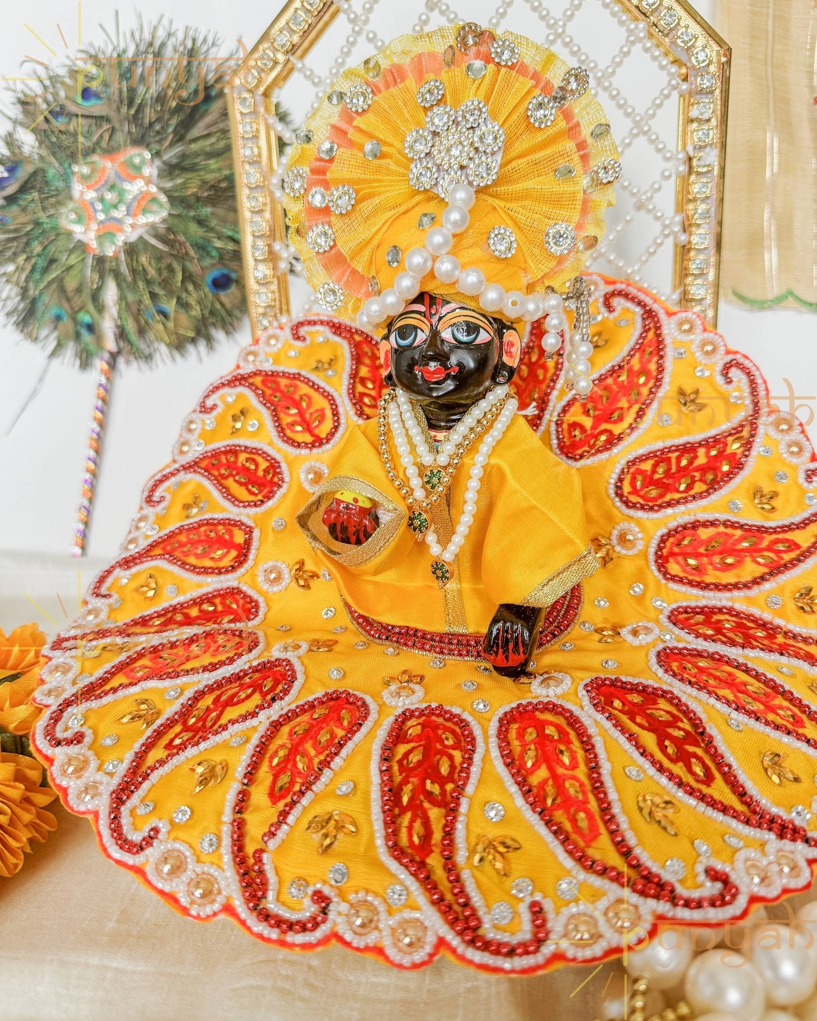 Haridra Zari Embroidered Poshak For Laddu Gopal Ji/ Kanha Ji - Punyah