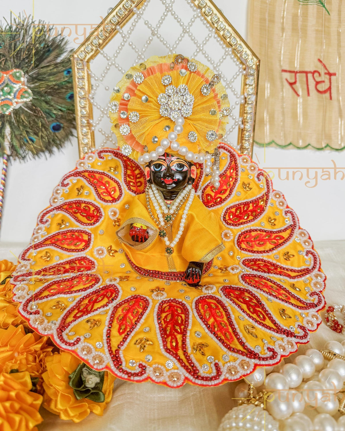 Haridra Zari Embroidered Poshak For Laddu Gopal Ji/ Kanha Ji - Punyah