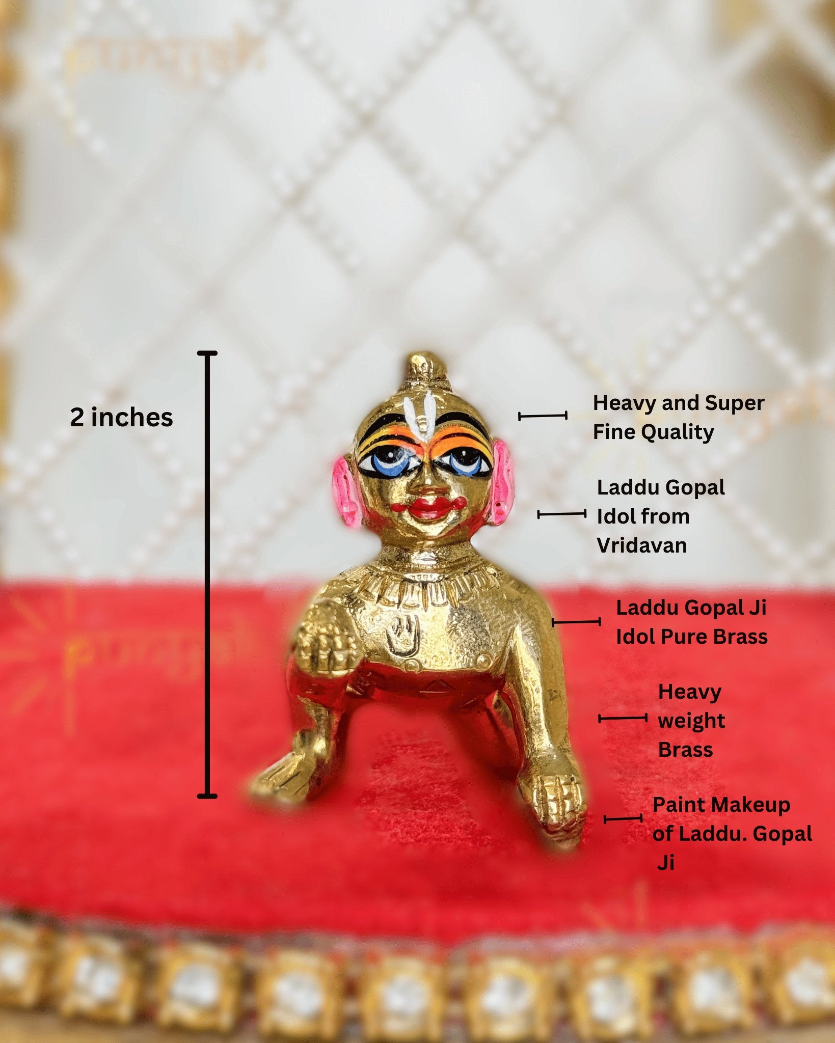 Heavy Solid Pure Brass Laddu Gopal Ji Idol from Vrindavan (2 inches) - Punyah Handicraft