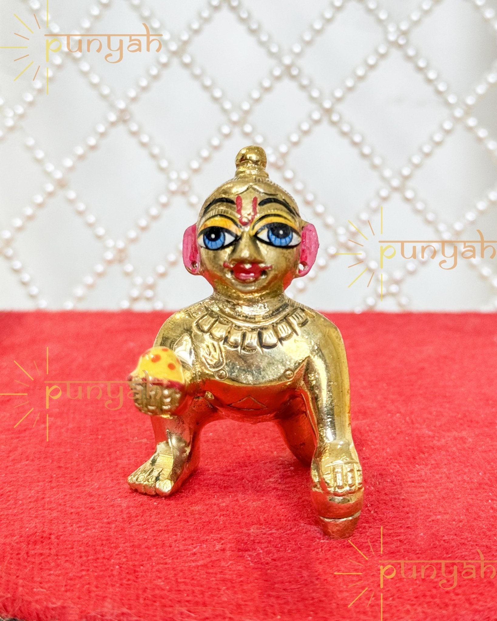 Heavy Solid Pure Brass Laddu Gopal Ji Idol from Vrindavan (2.5 inches) - Punyah Handicraft