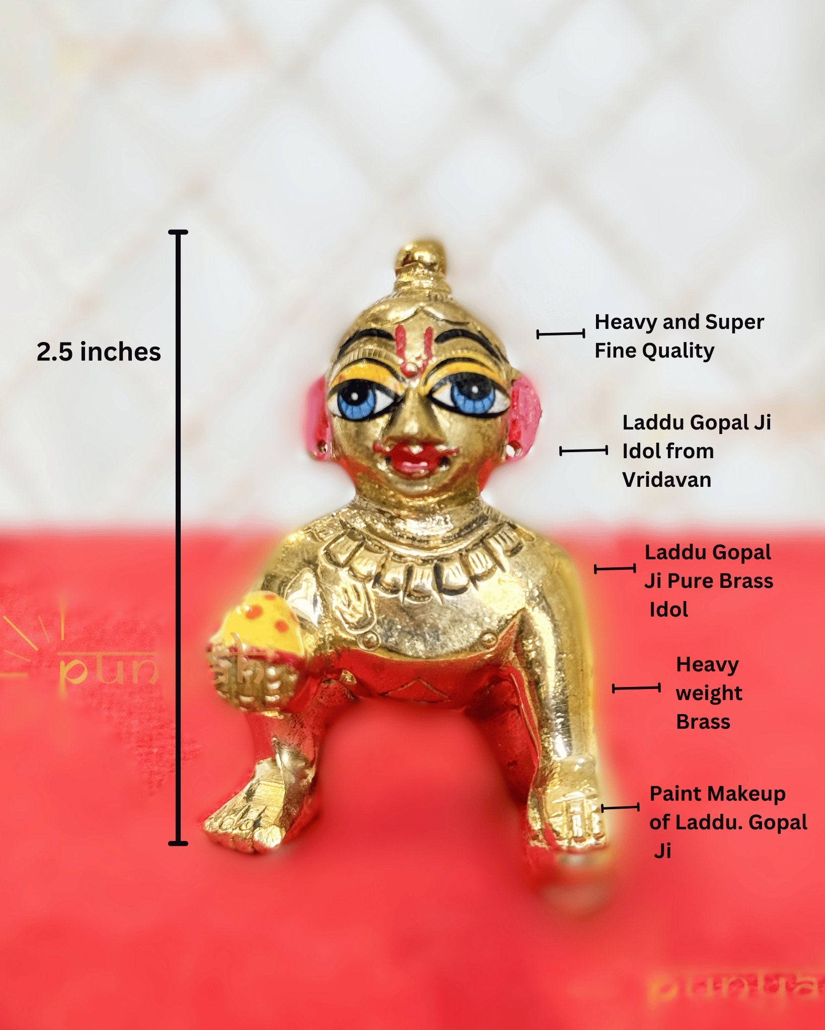 Heavy Solid Pure Brass Laddu Gopal Ji Idol from Vrindavan (2.5 inches) - Punyah Handicraft