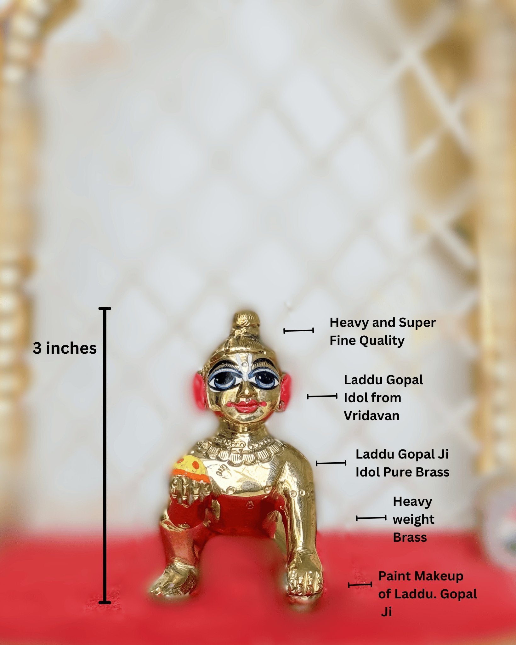 Heavy Solid Pure Brass Laddu Gopal Ji Idol from Vrindavan (3 inches) - Punyah Handicraft