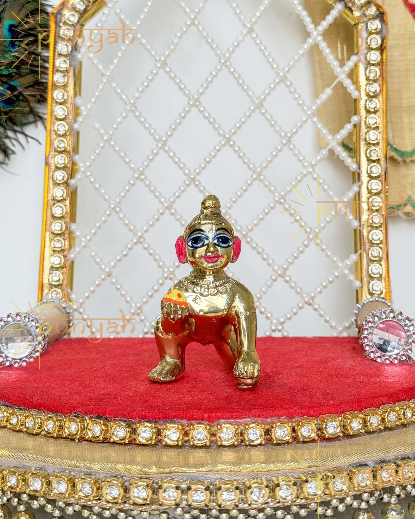 Heavy Solid Pure Brass Laddu Gopal Ji Idol from Vrindavan (3 inches) - Punyah Handicraft