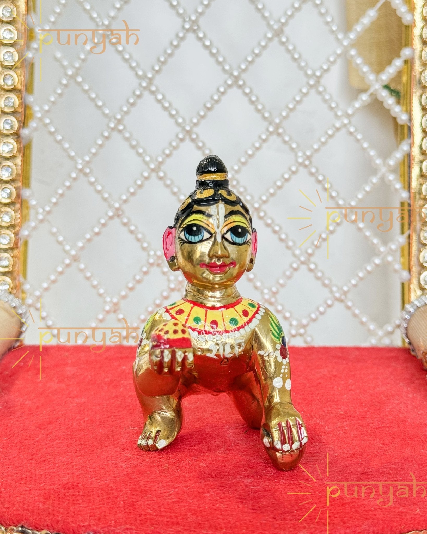 Heavy Solid Pure Brass Laddu Gopal Ji Idol from Vrindavan (3.25 Inches) - Punyah Handicraft