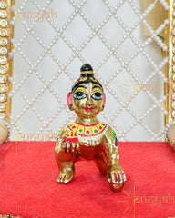 Heavy Solid Pure Brass Laddu Gopal Ji Idol from Vrindavan (3.25 Inches) - Punyah Handicraft