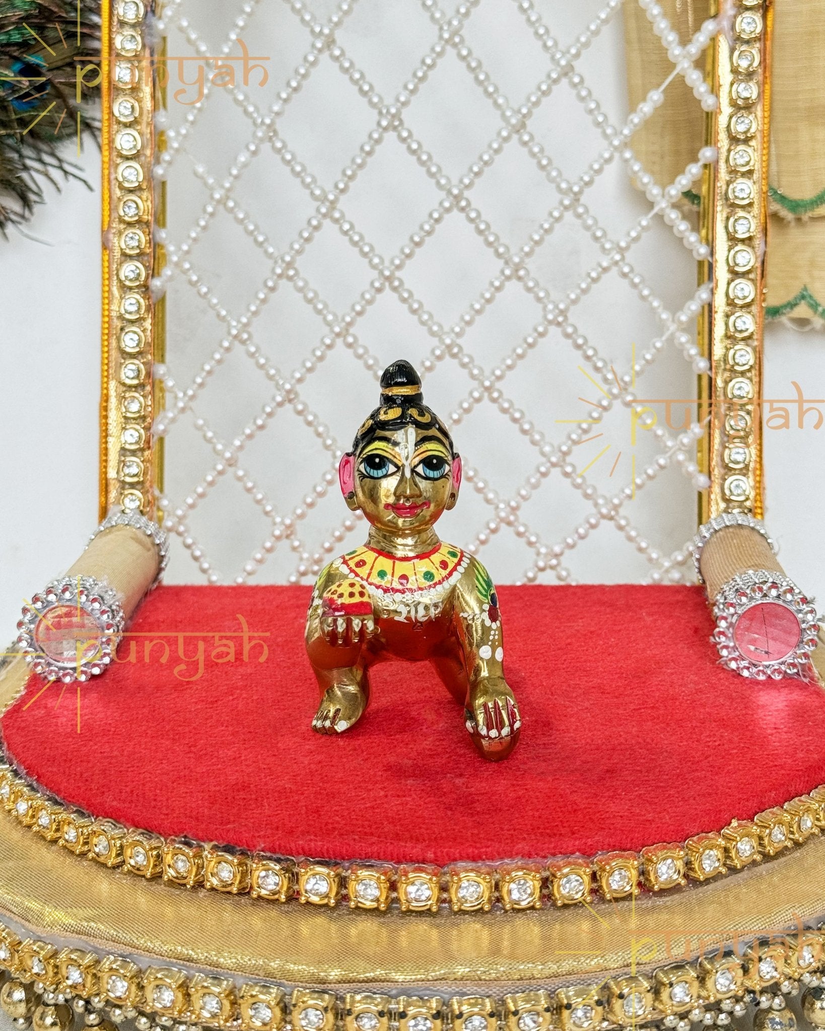 Heavy Solid Pure Brass Laddu Gopal Ji Idol from Vrindavan (3.25 Inches) - Punyah Handicraft