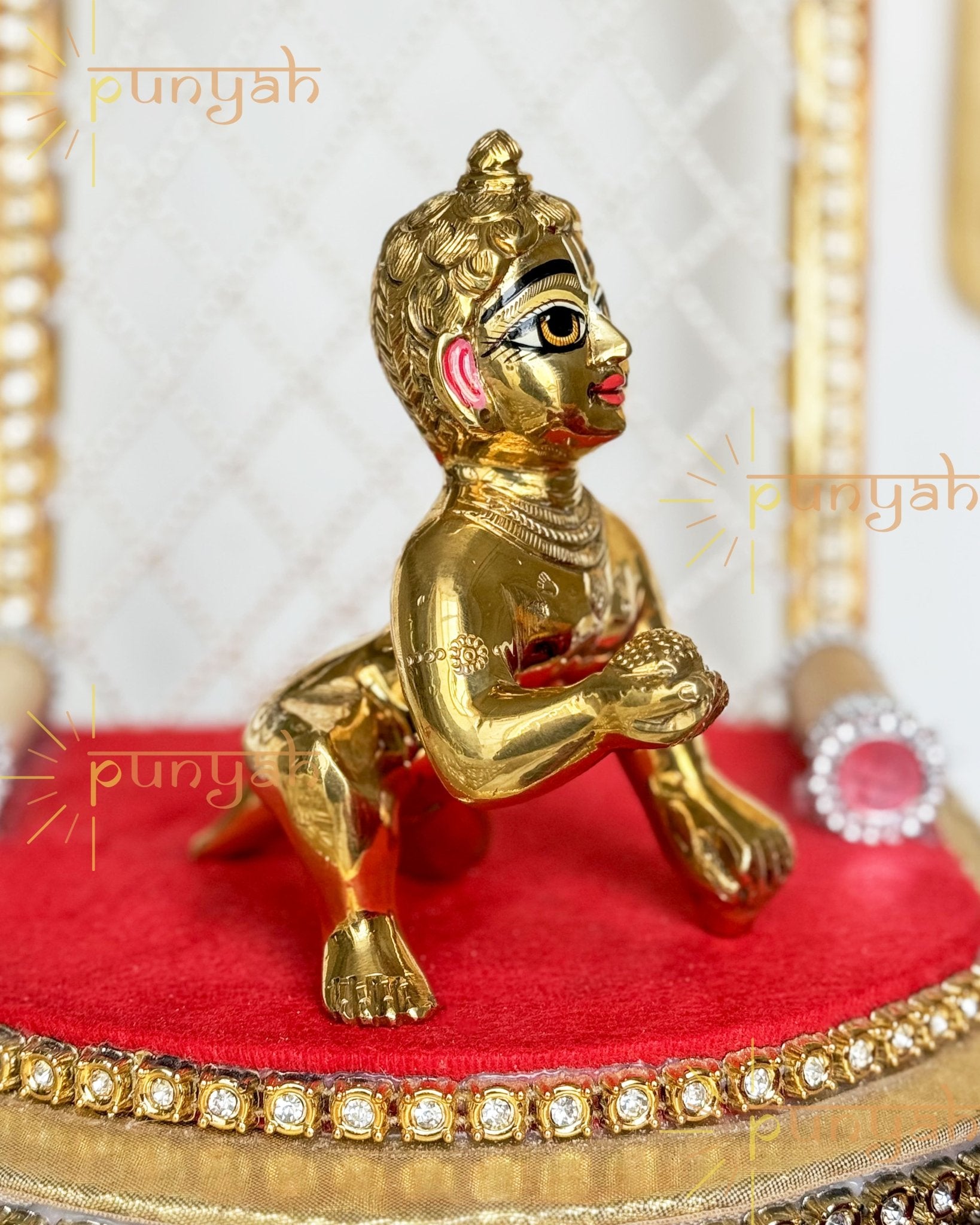 Heavy Solid Pure Brass Laddu Gopal Ji Idol from Vrindavan (5.25 inch) - Punyah Handicraft