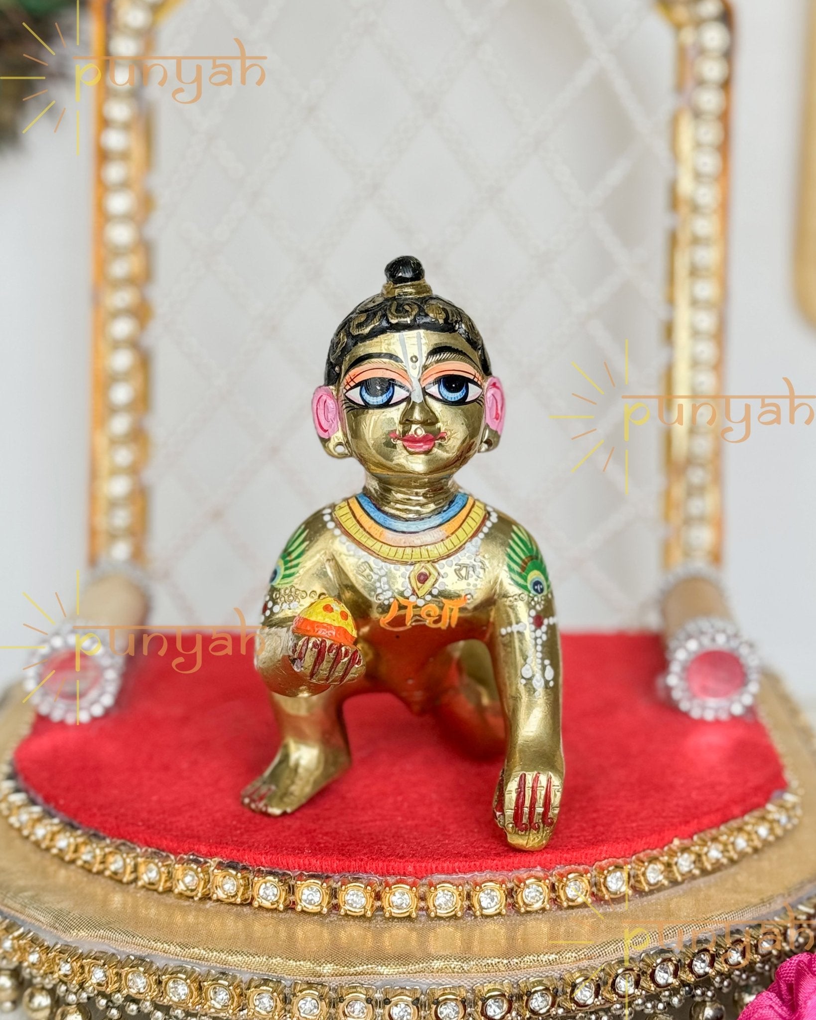 Heavy Solid Pure Brass Laddu Gopal Ji Idol from Vrindavan (5.25 inch) - Punyah Handicraft