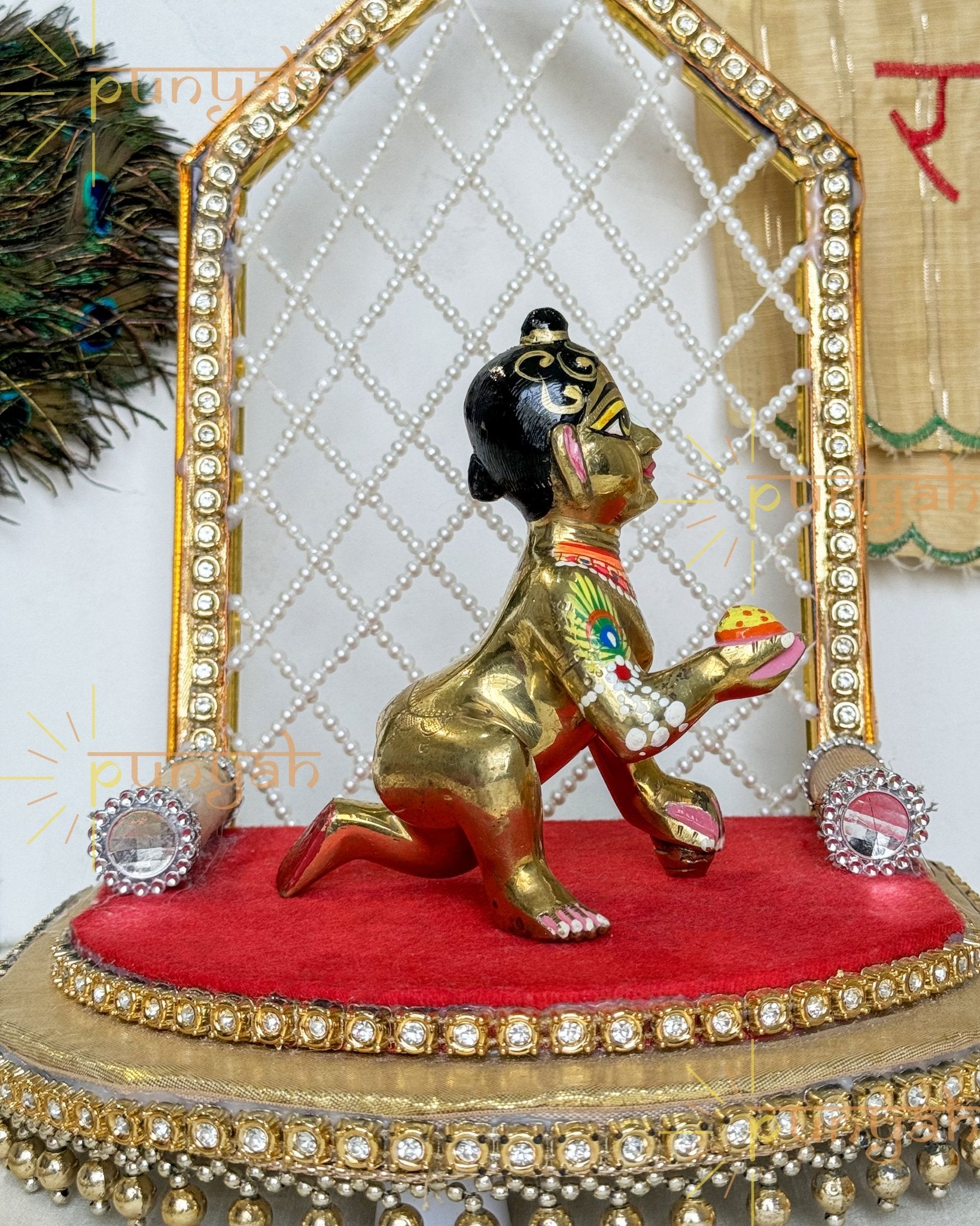 Heavy Solid Pure Brass Laddu Gopal Ji Idol from Vrindavan (5.25 inch) - Punyah Handicraft