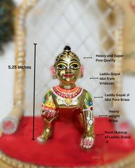 Heavy Solid Pure Brass Laddu Gopal Ji Idol from Vrindavan (5.25 inch) - Punyah Handicraft