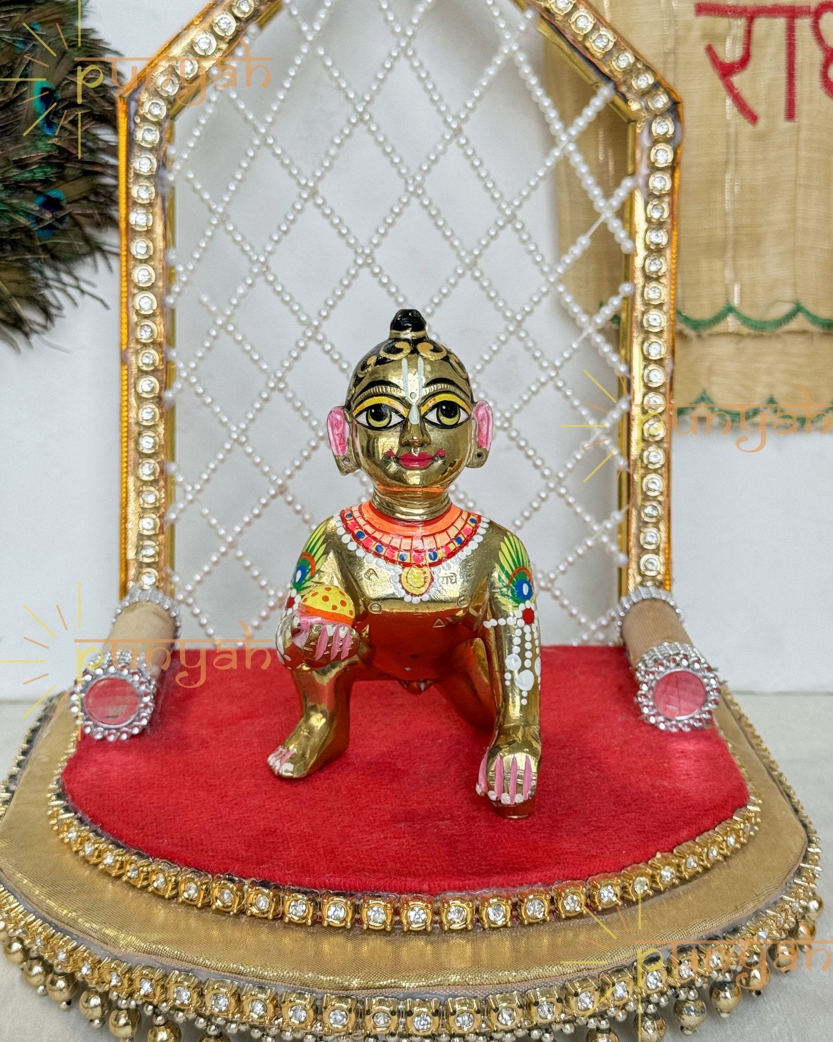 Heavy Solid Pure Brass Laddu Gopal Ji Idol from Vrindavan (5.25 inch) - Punyah Handicraft