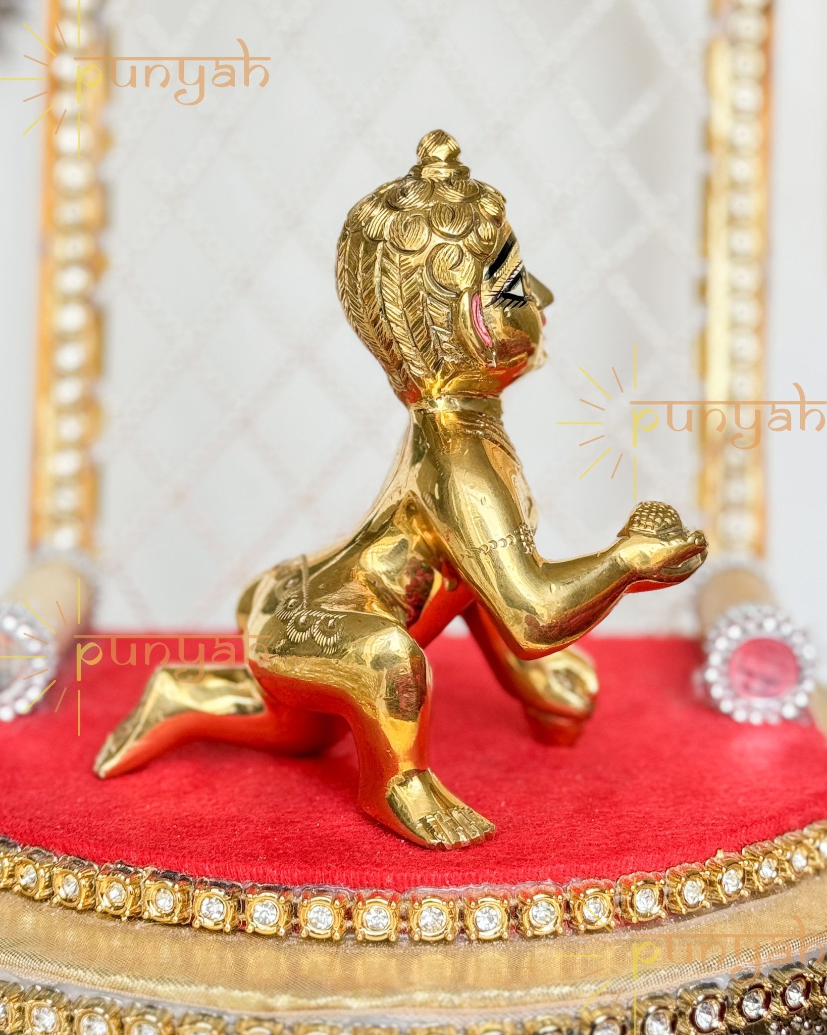 Heavy Solid Pure Brass Laddu Gopal Ji Idol from Vrindavan (5.25 inch) - Punyah Handicraft