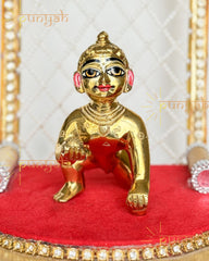 Heavy Solid Pure Brass Laddu Gopal Ji Idol from Vrindavan (5.25 inch) - Punyah Handicraft