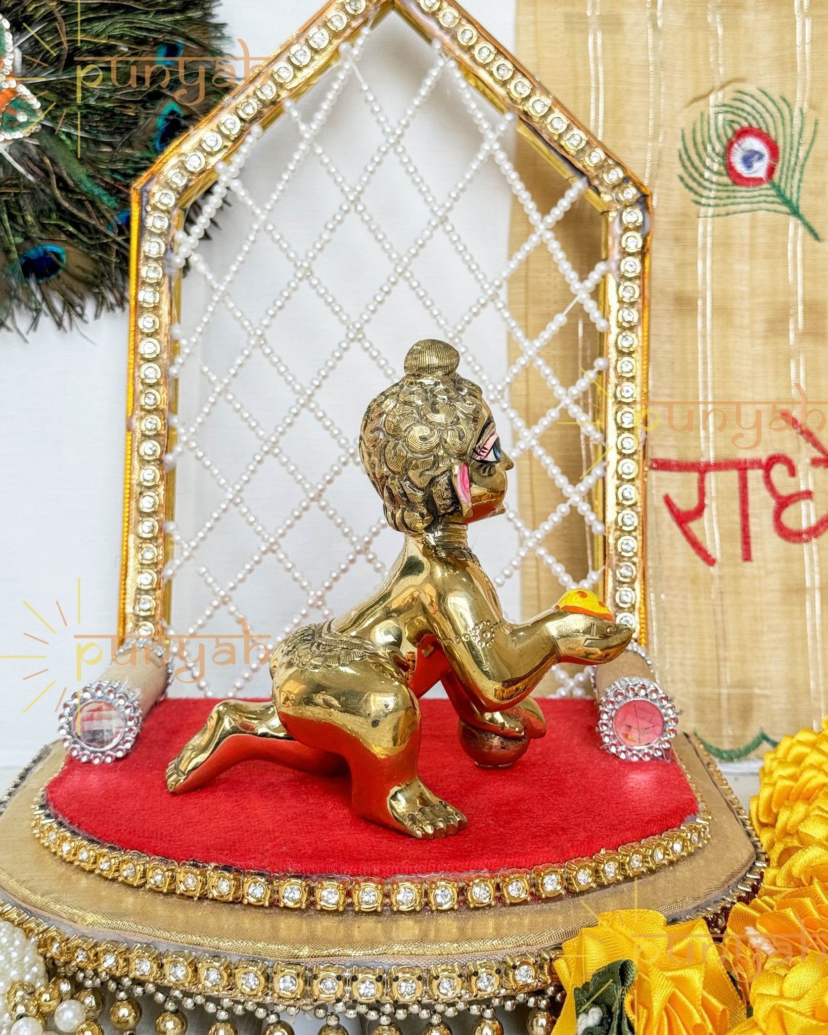 Heavy Solid Pure Brass Laddu Gopal Ji Idol from Vrindavan (5.5 inches) - Punyah Handicraft