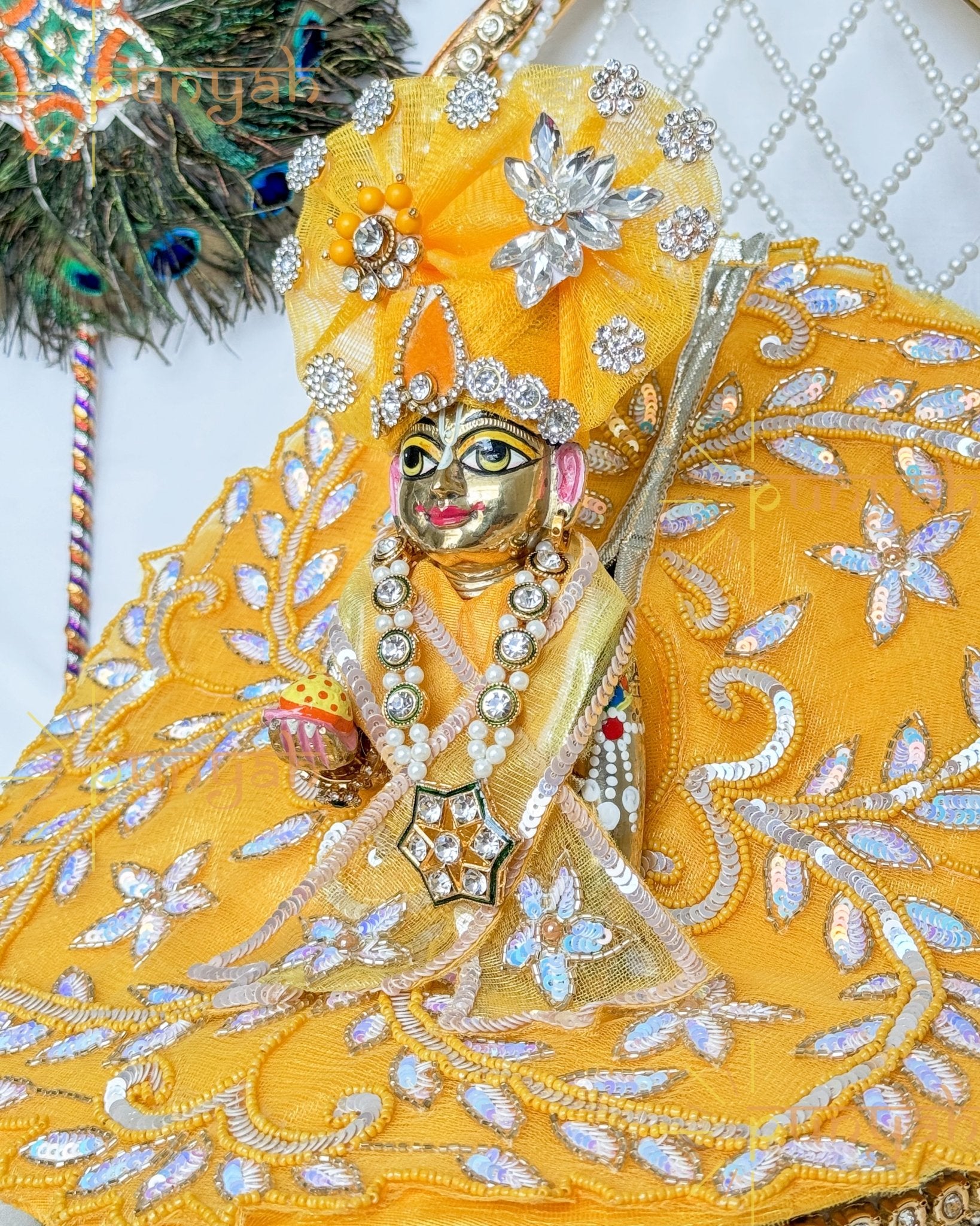 Heavy Solid Pure Brass Laddu Gopal Ji Idol from Vrindavan (5.5 inches) - Punyah Handicraft