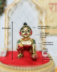 Heavy Solid Pure Brass Laddu Gopal Ji Idol from Vrindavan (5.5 inches) - Punyah Handicraft