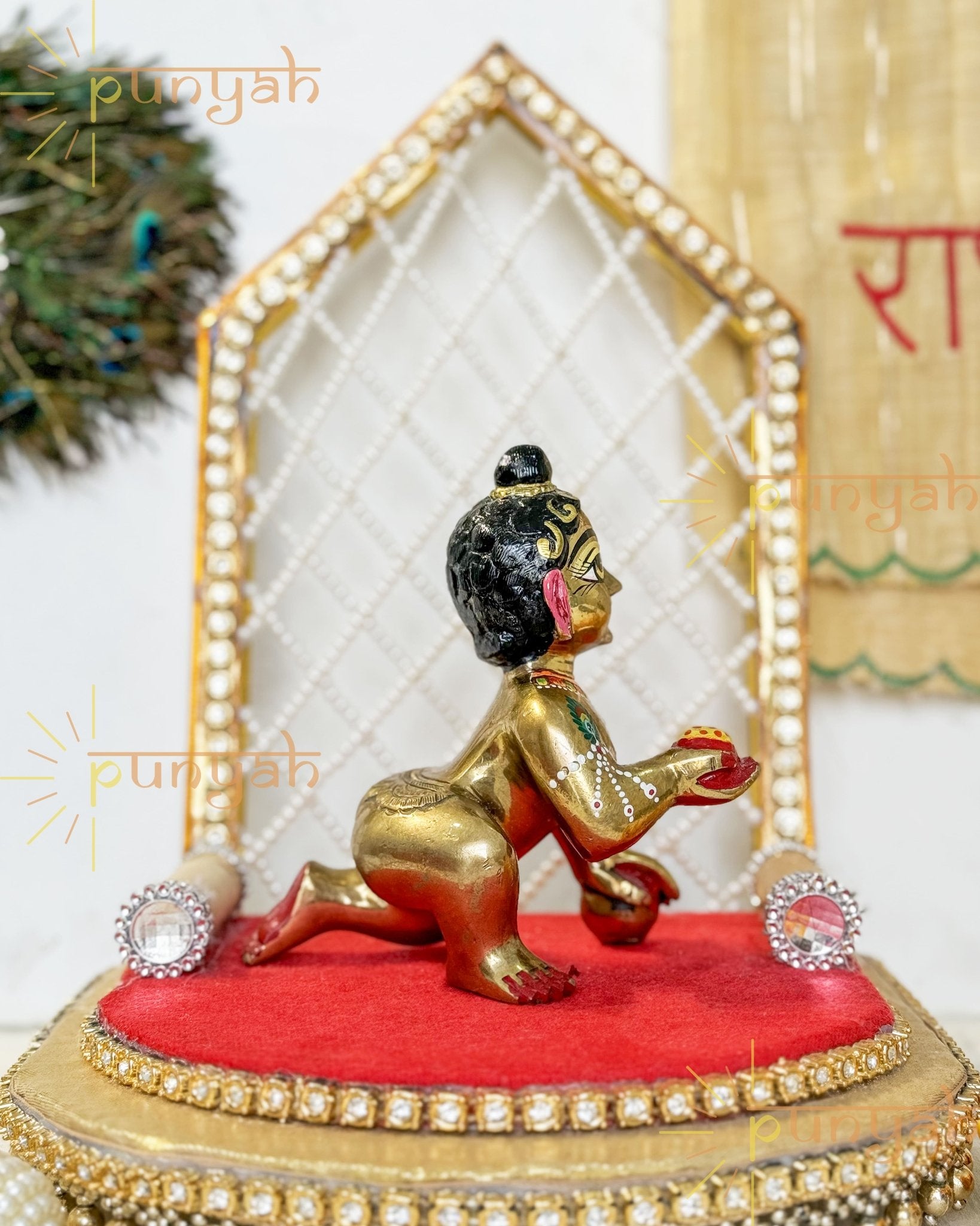 Heavy Solid Pure Brass Laddu Gopal Ji Idol from Vrindavan (5.5 inches) - Punyah Handicraft
