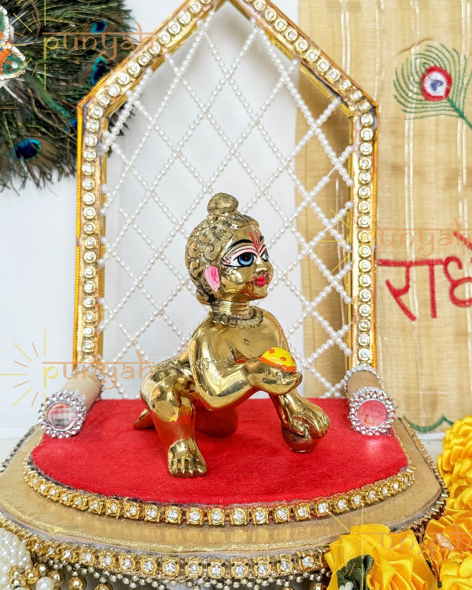 Heavy Solid Pure Brass Laddu Gopal Ji Idol from Vrindavan (5.5 inches) - Punyah Handicraft