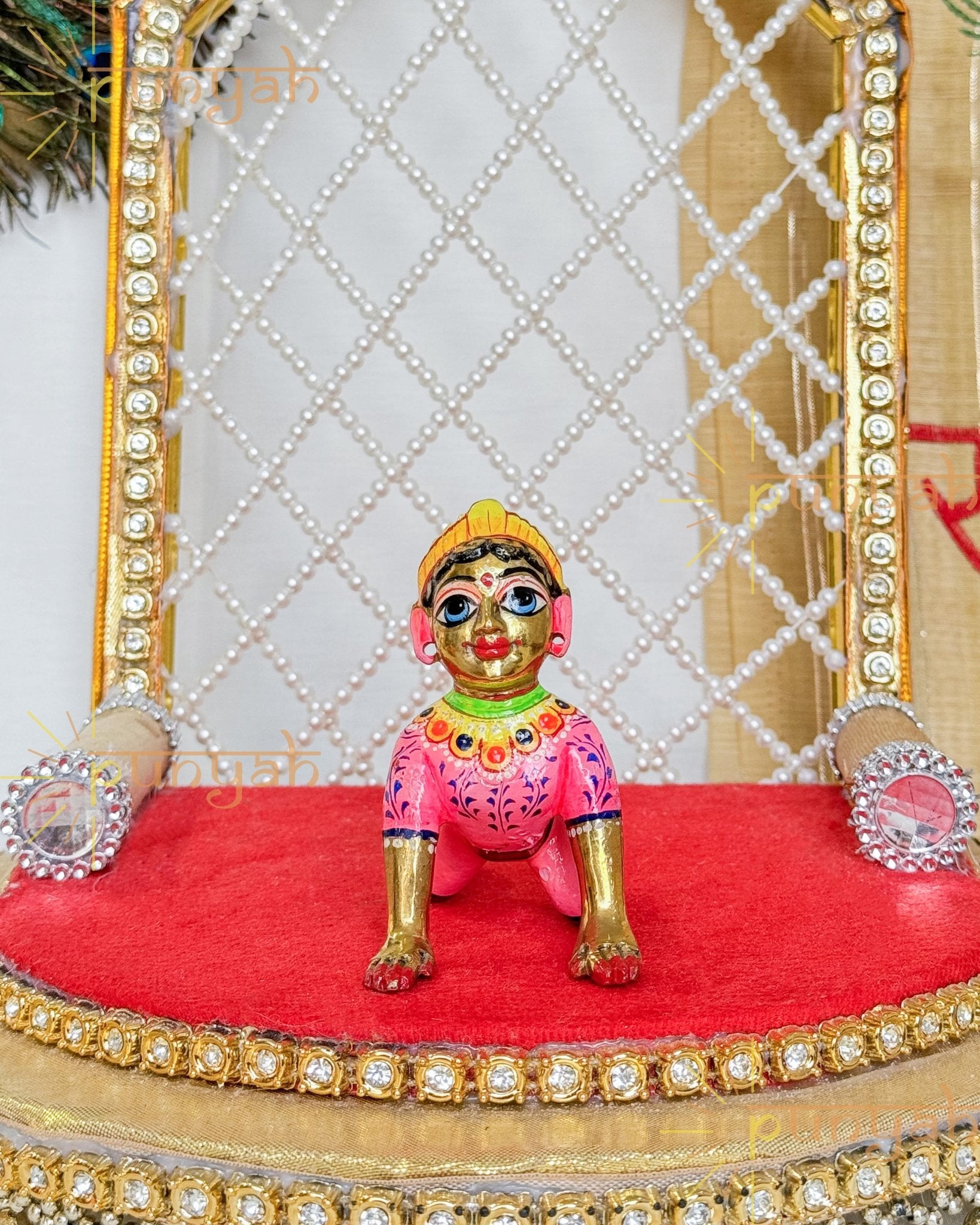 Heavy Solid Pure Brass Radha Rani Ji Idol from Vrindavan (3.4 Inches) - Punyah Handicraft