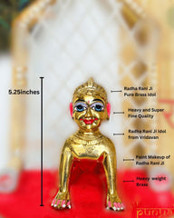 Heavy Solid Pure Brass Radha Rani Ji Idol from Vrindavan (5.25 inches) - Punyah Handicraft