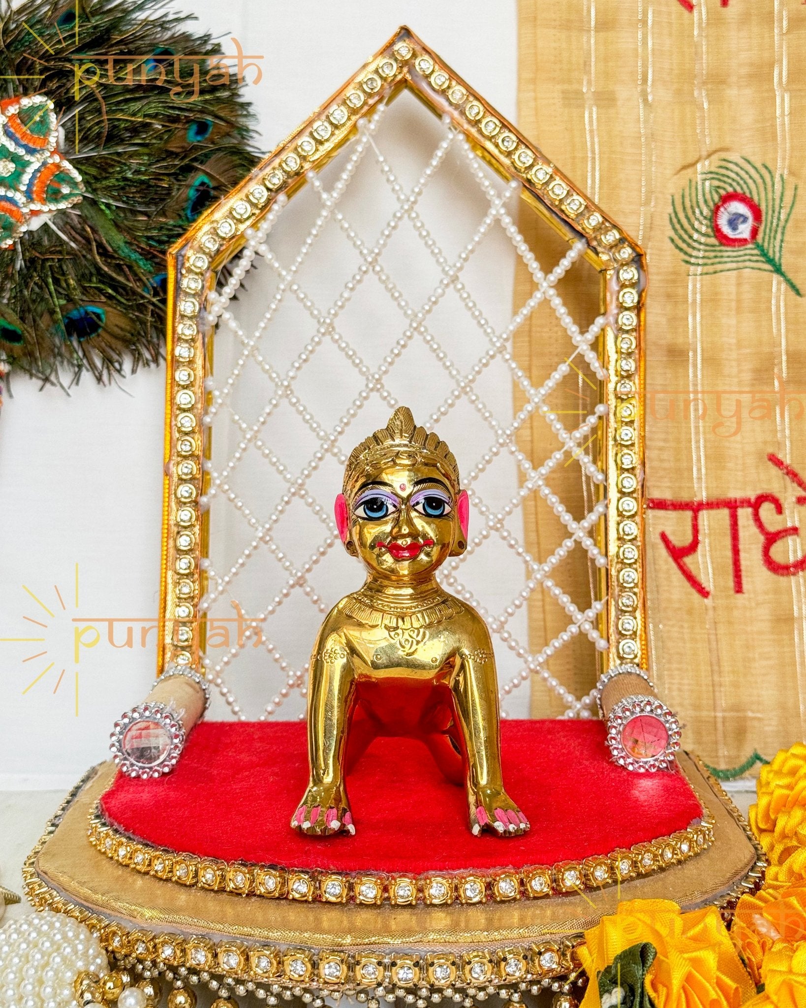 Heavy Solid Pure Brass Radha Rani Ji Idol from Vrindavan (5.25 inches) - Punyah Handicraft