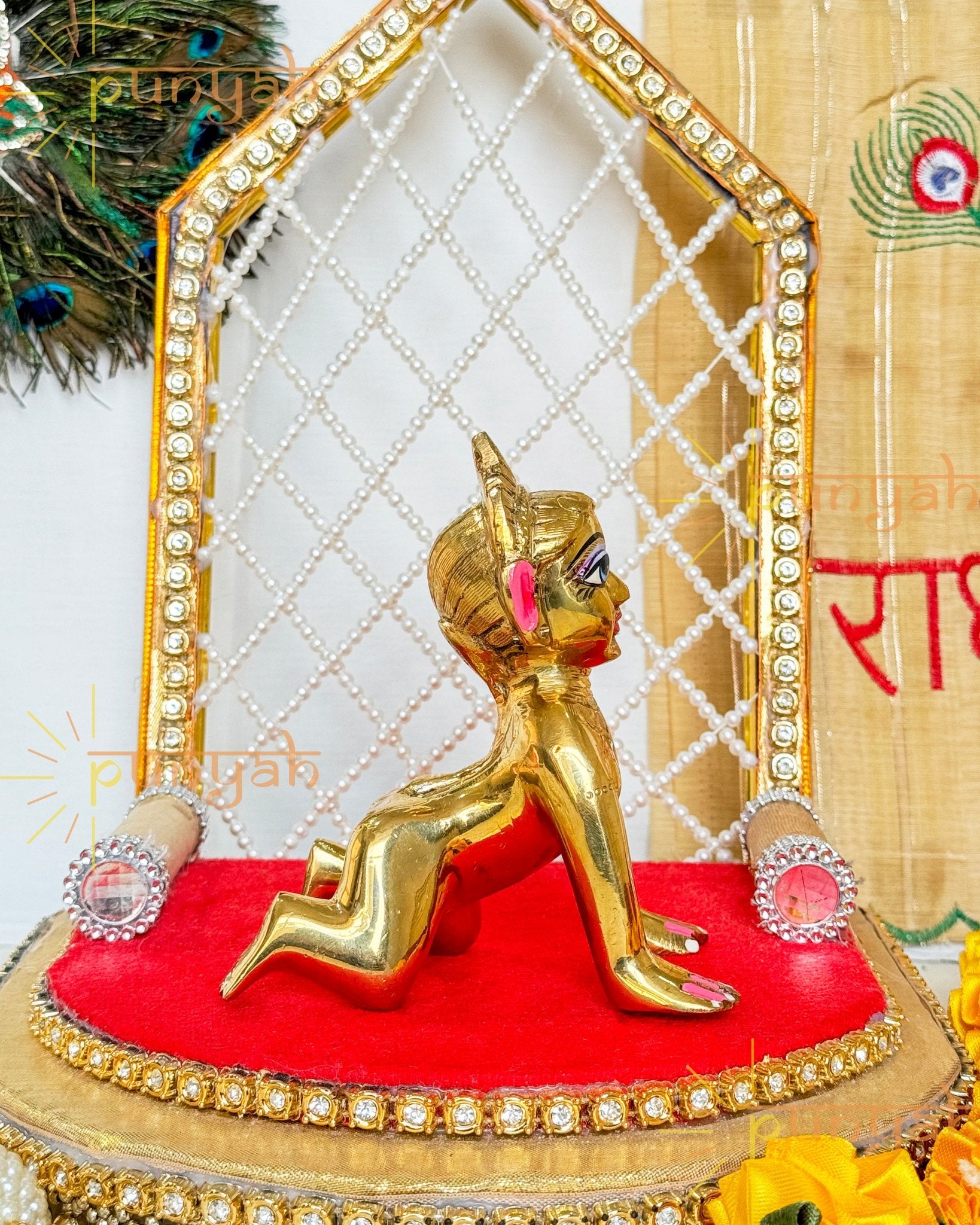 Heavy Solid Pure Brass Radha Rani Ji Idol from Vrindavan (5.25 inches) - Punyah Handicraft