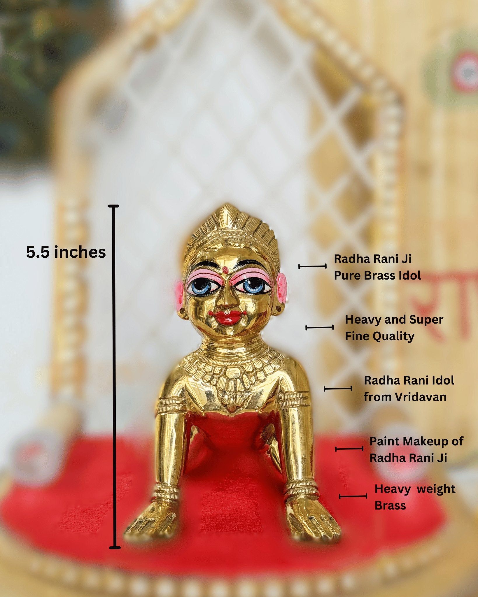 Heavy Solid Pure Brass Radha Rani Ji Idol from Vrindavan (5.5 inches) - Punyah Handicraft