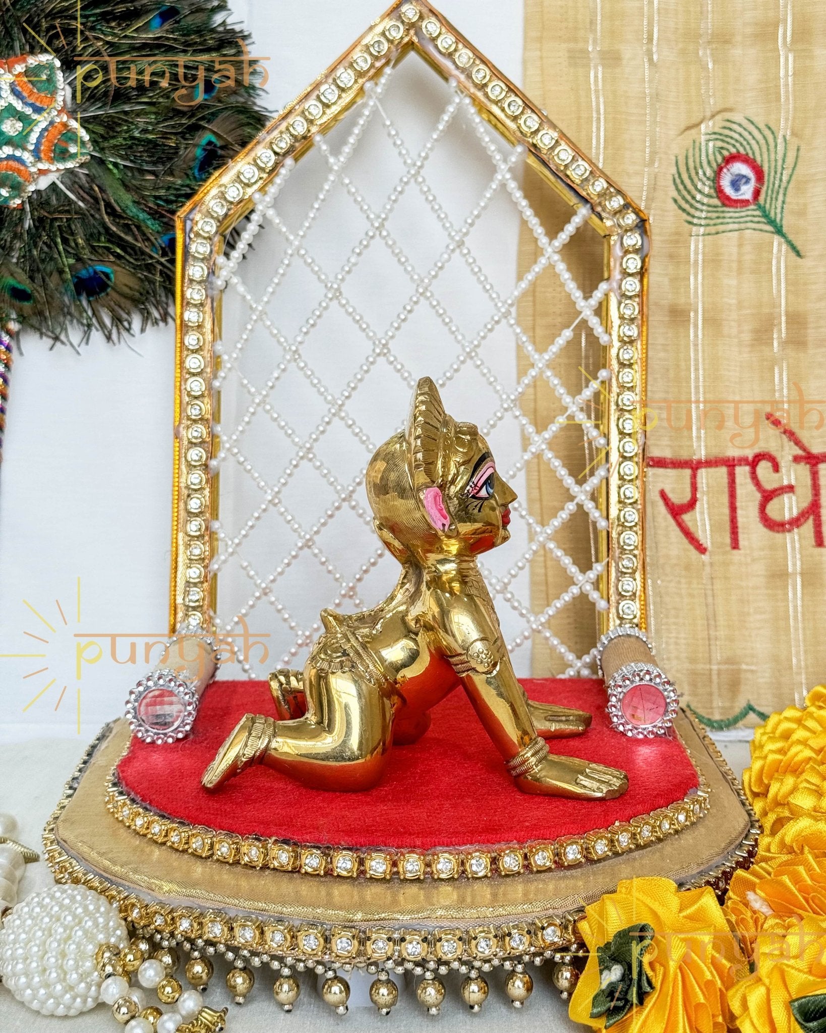 Heavy Solid Pure Brass Radha Rani Ji Idol from Vrindavan (5.5 inches) - Punyah Handicraft