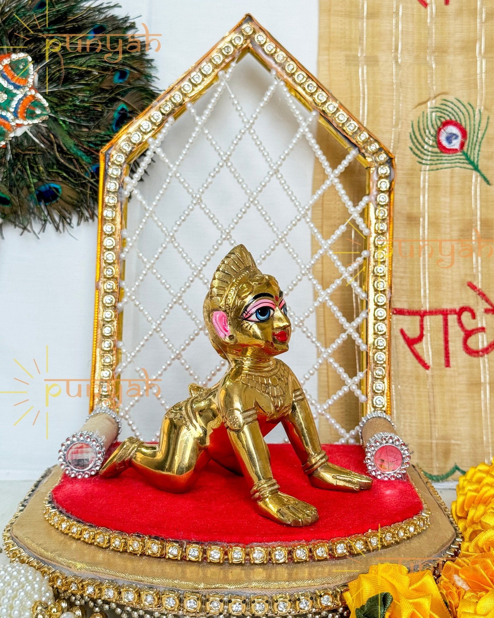 Heavy Solid Pure Brass Radha Rani Ji Idol from Vrindavan (5.5 inches) - Punyah Handicraft