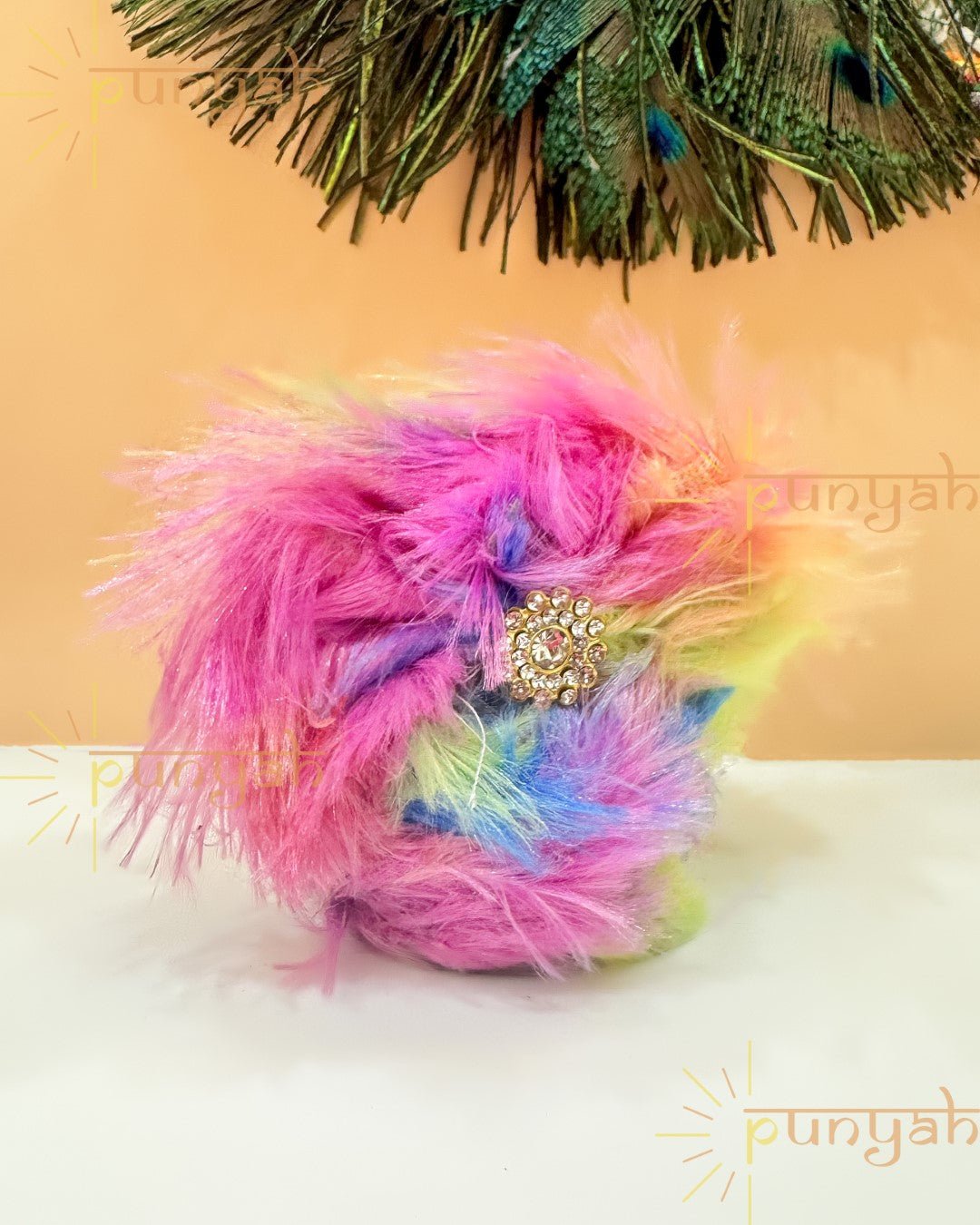 Holi Radiance: Colorful Fur Poshak with Pagdi for Thakur Ji/ Laddoo Gopal - Punyah