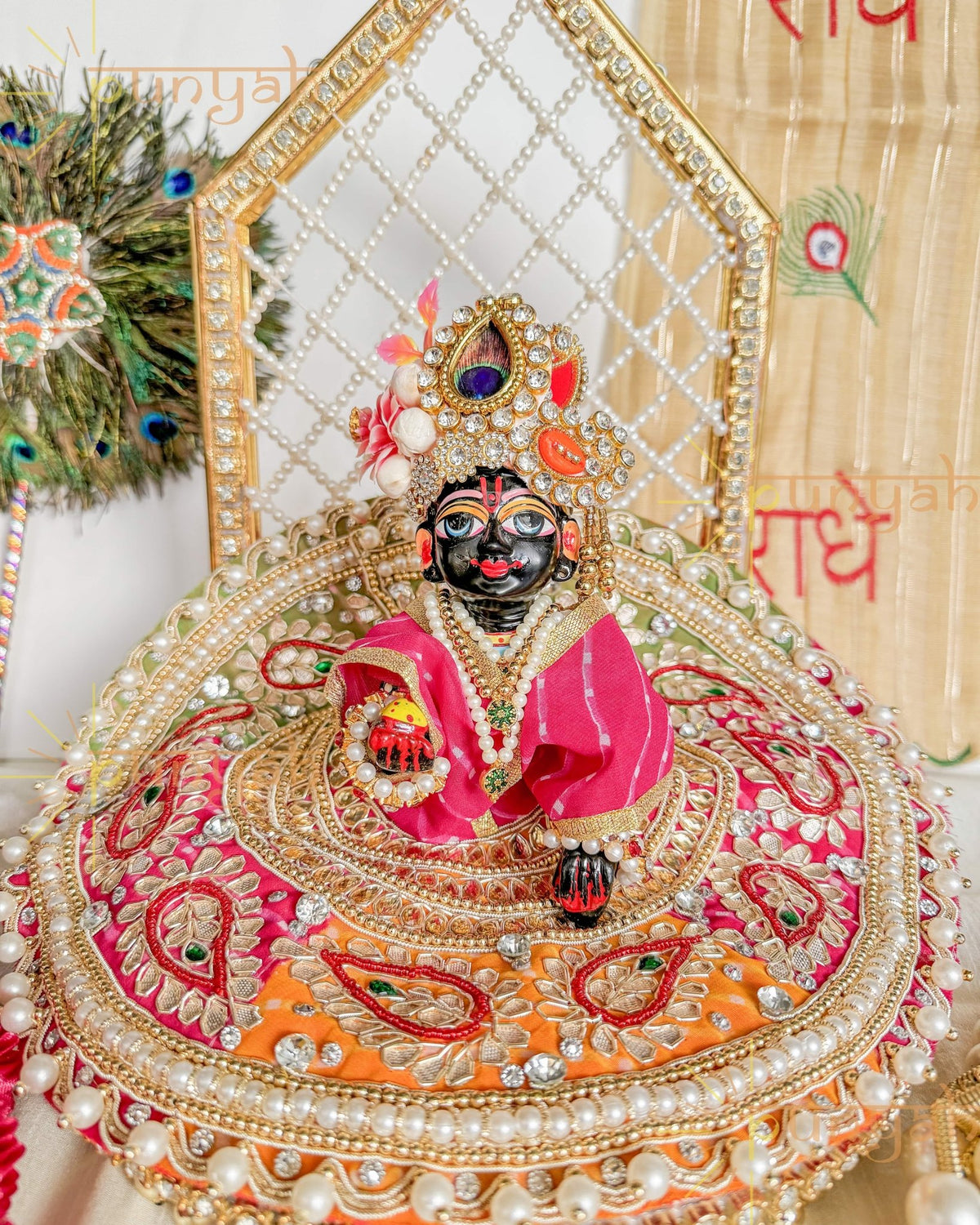 Jaipuri Style Zardosi Handwork Premium Laddu Gopal Ji Poshak - Punyah