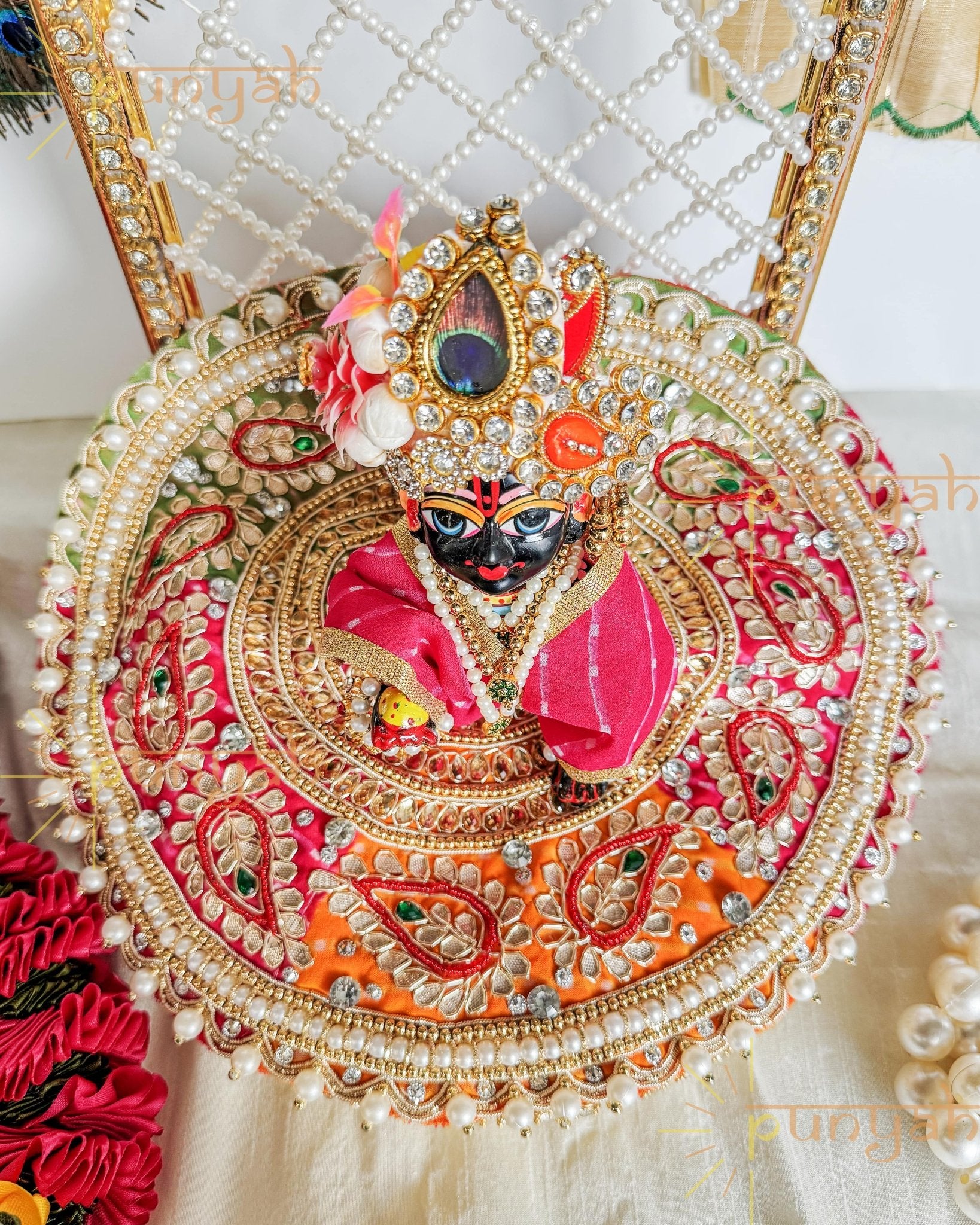 Jaipuri Style Zardosi Handwork Premium Laddu Gopal Ji Poshak - Punyah