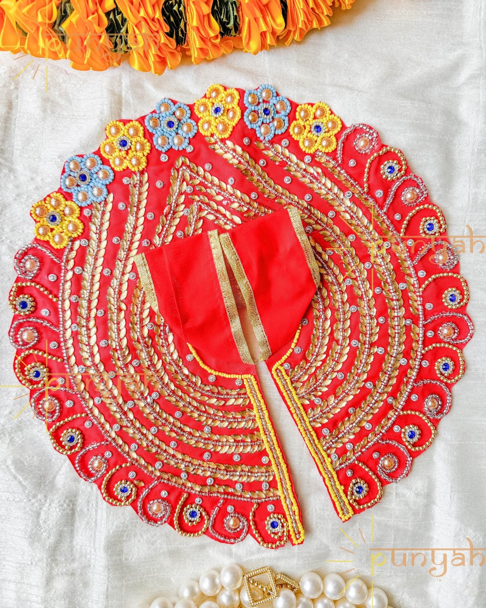 Janmashtmi Special Cut Work Red Poshak For Laddu Gopal Ji - Punyah