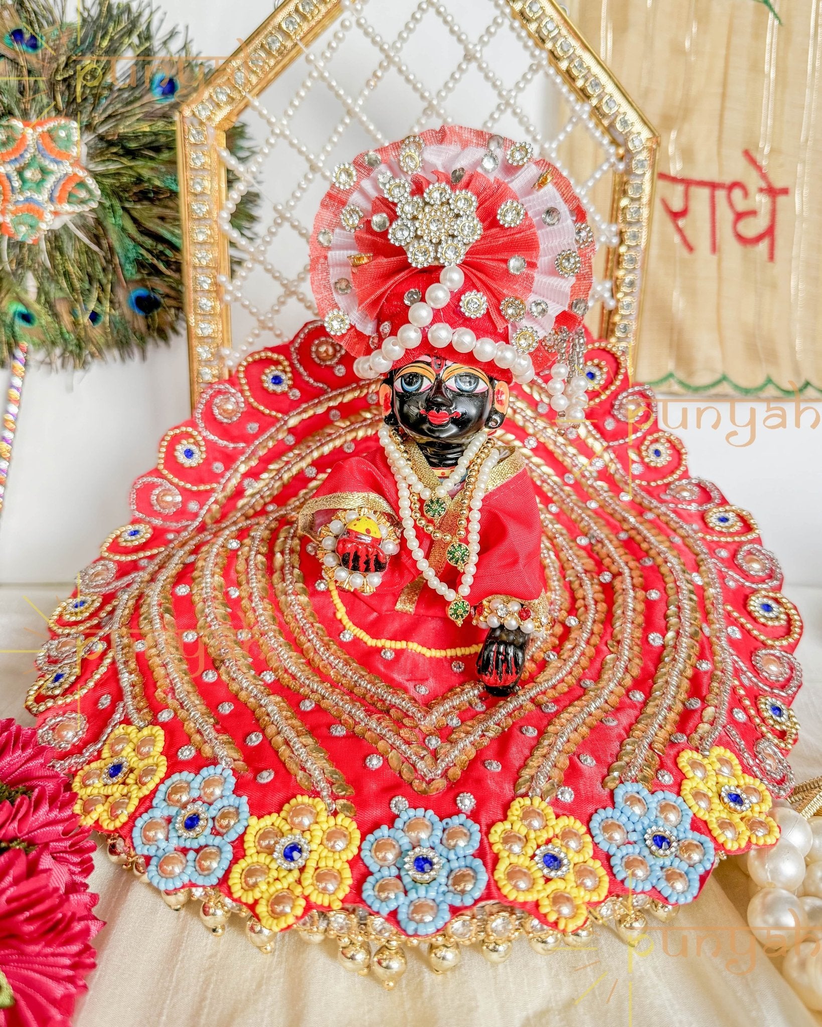 Janmashtmi Special Cut Work Red Poshak For Laddu Gopal Ji - Punyah