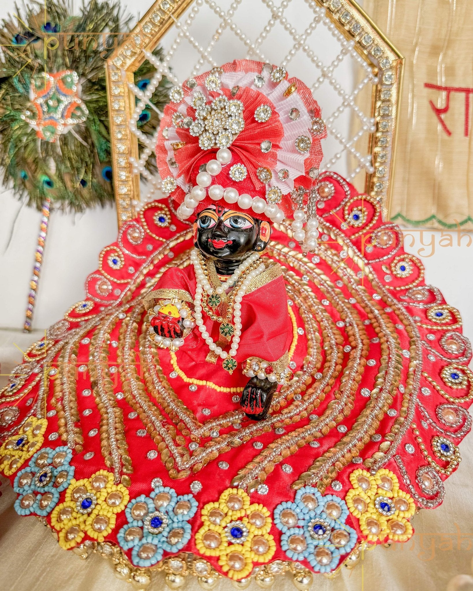 Janmashtmi Special Cut Work Red Poshak For Laddu Gopal Ji - Punyah