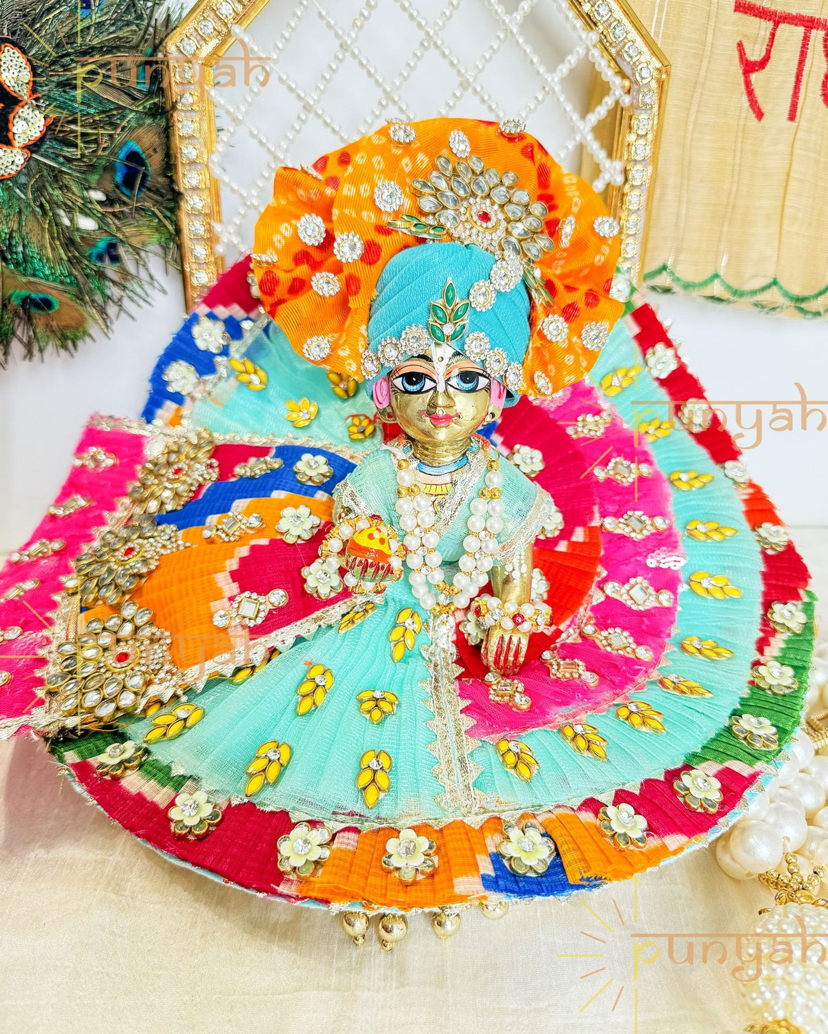 Kundan Carnival Poshak With Pagdi & Patka For Kanha Ji - Punyah