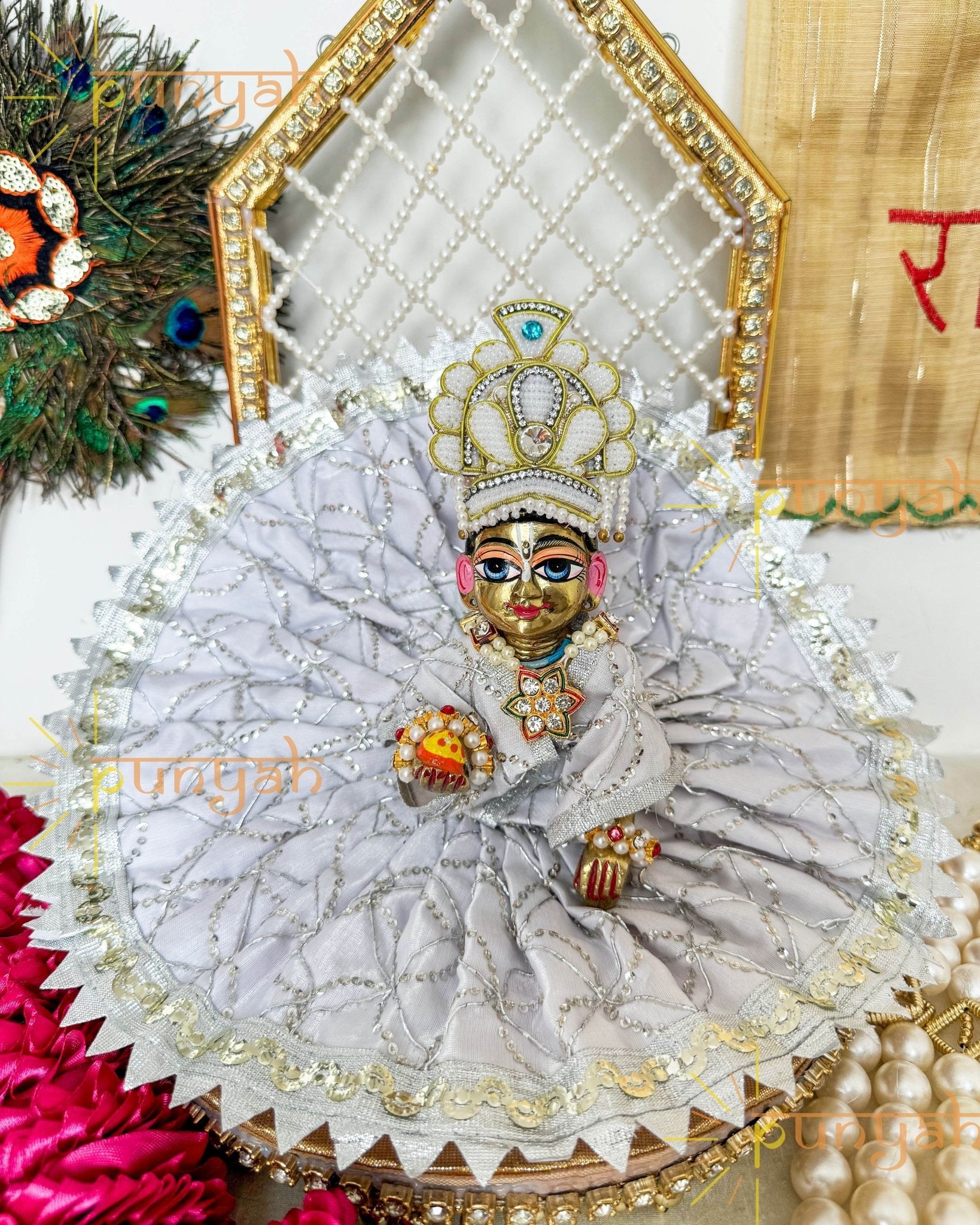 Moonlit White Sequined Poshak For Thakur Ji - Punyah Handicraft