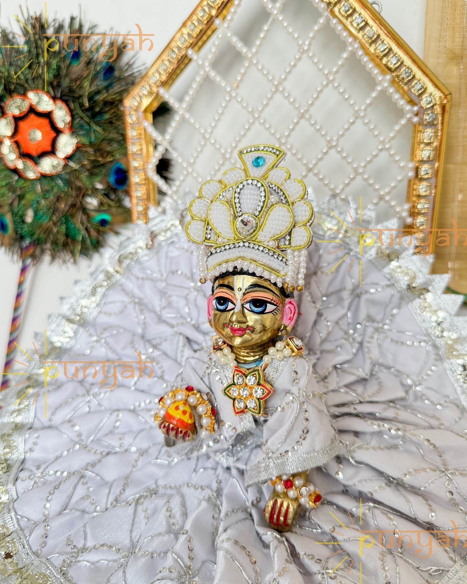 Moonlit White Sequined Poshak For Thakur Ji - Punyah Handicraft