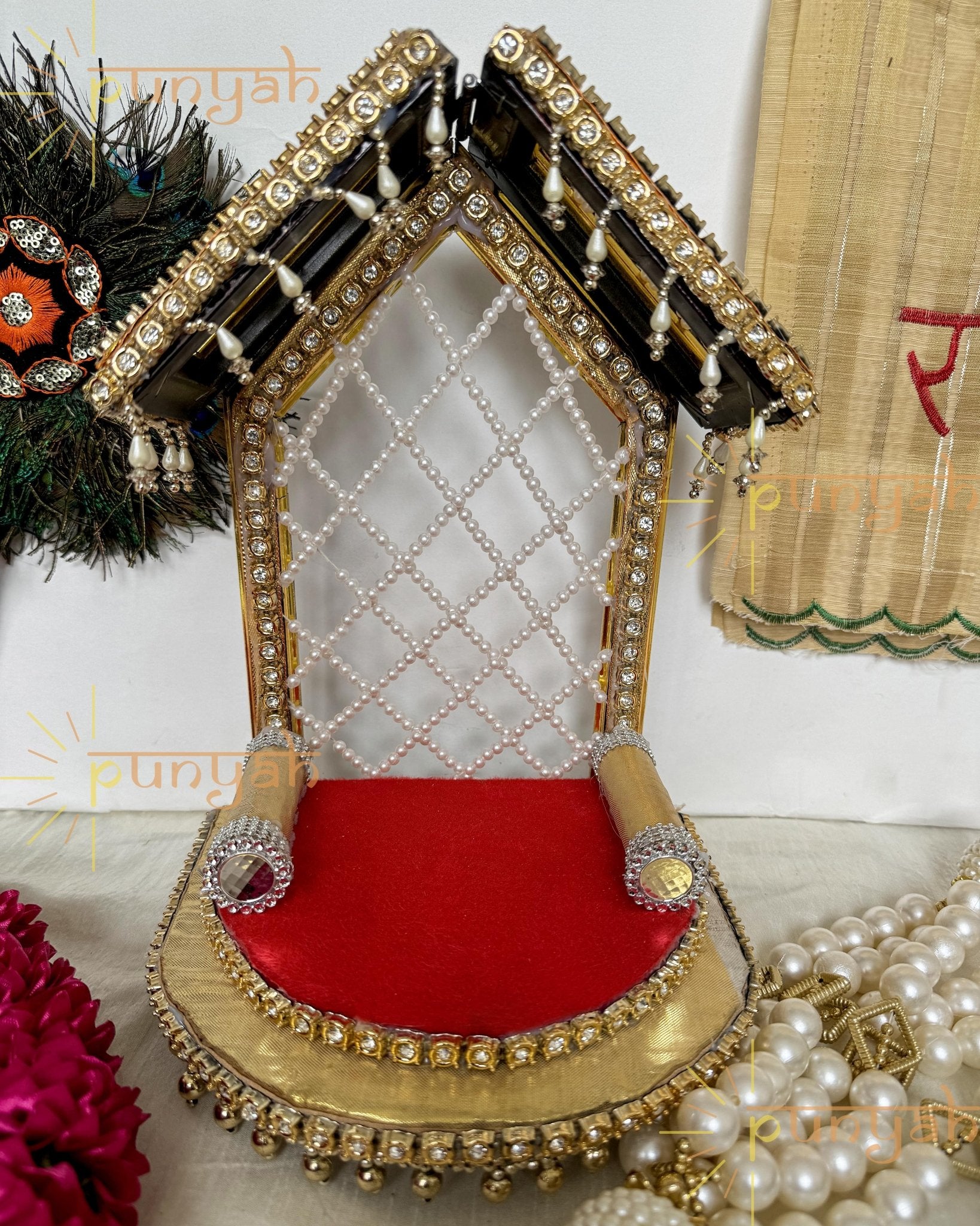 Moti Serenity Wooden Singhasan For Laddu Gopal Ji - Punyah Handicraft