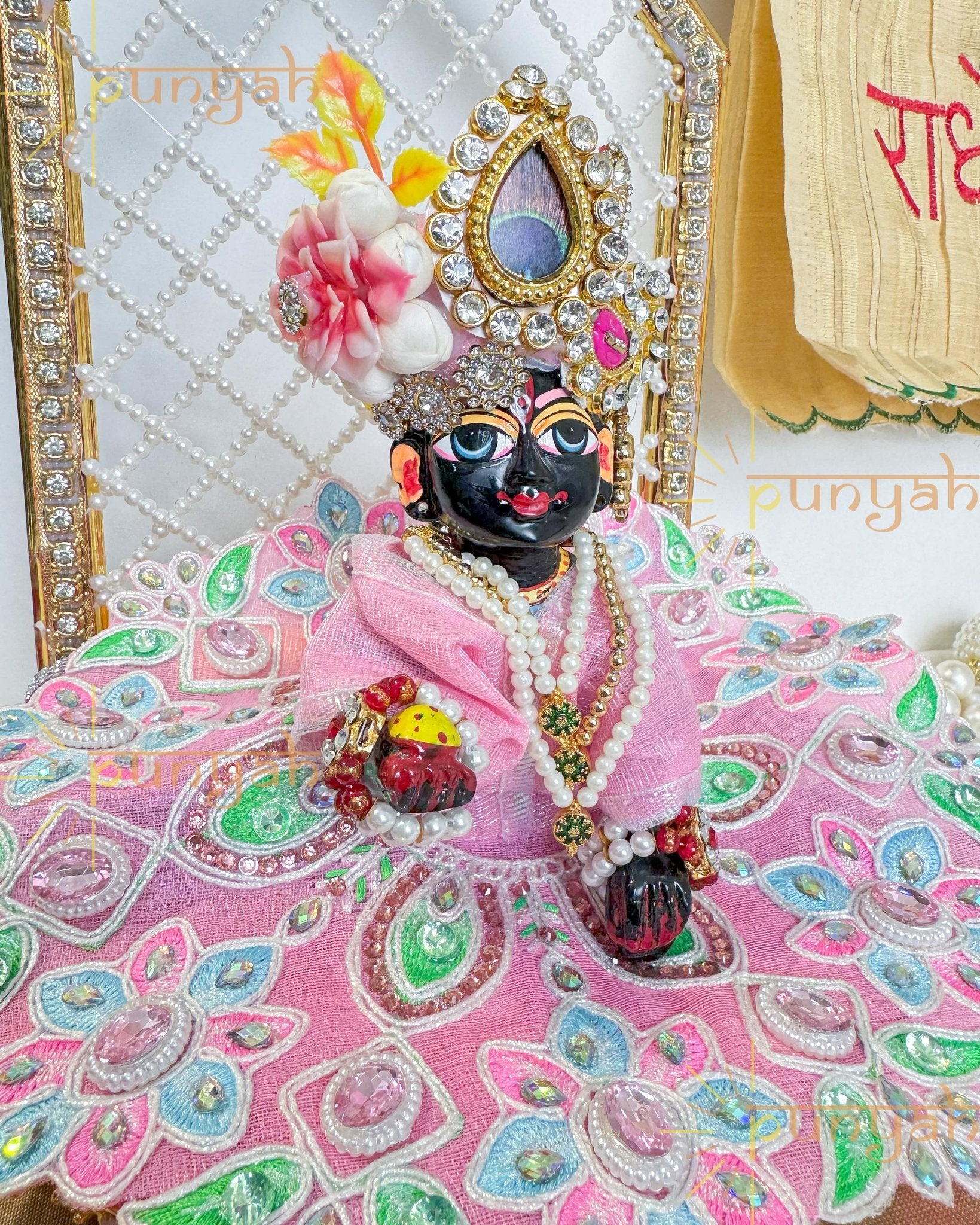 Net Fancy Intricate Detailed Work Poshak For Laddu Gopal Ji - Punyah