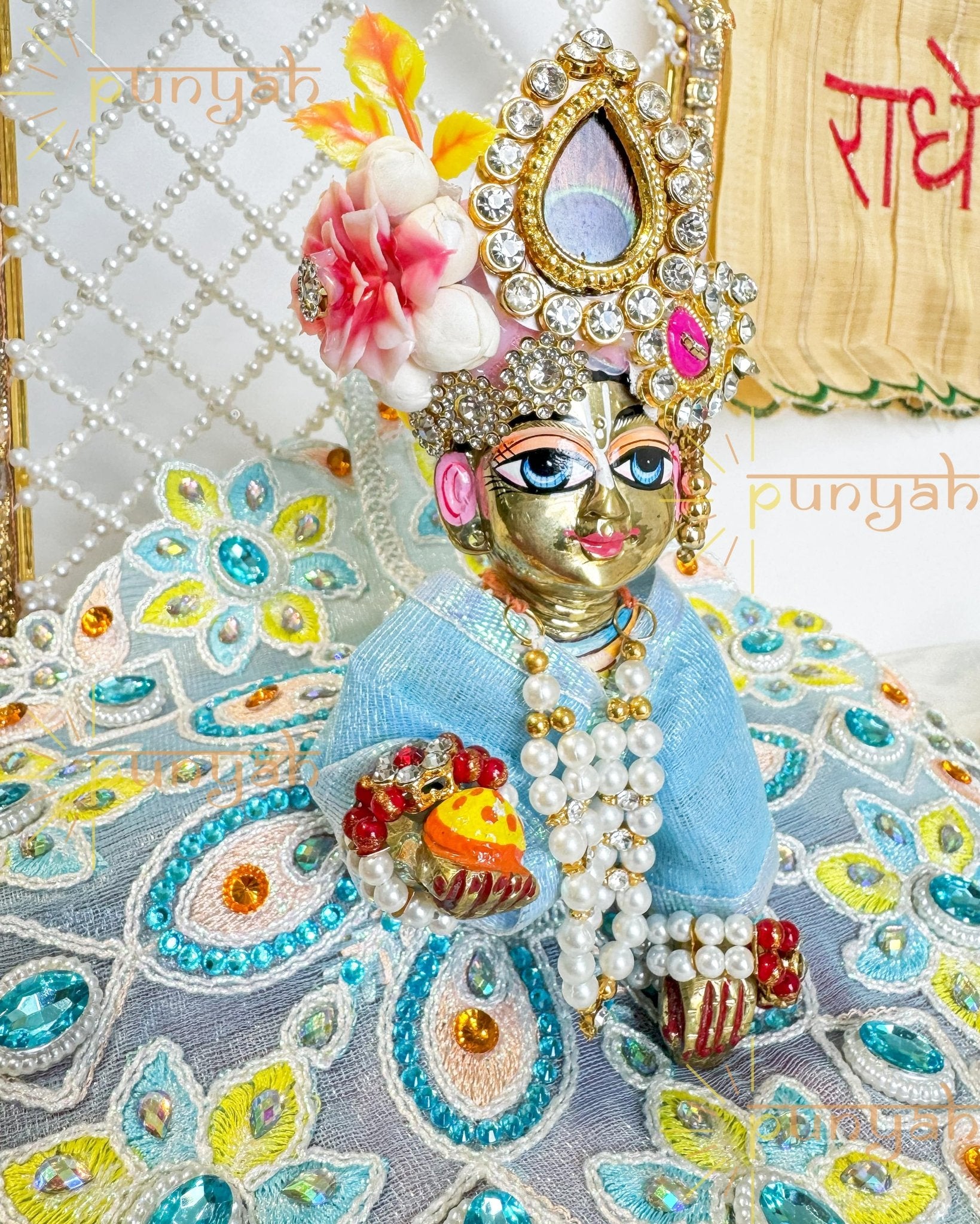 Net Fancy Intricate Detailed Work Poshak For Laddu Gopal Ji - Punyah