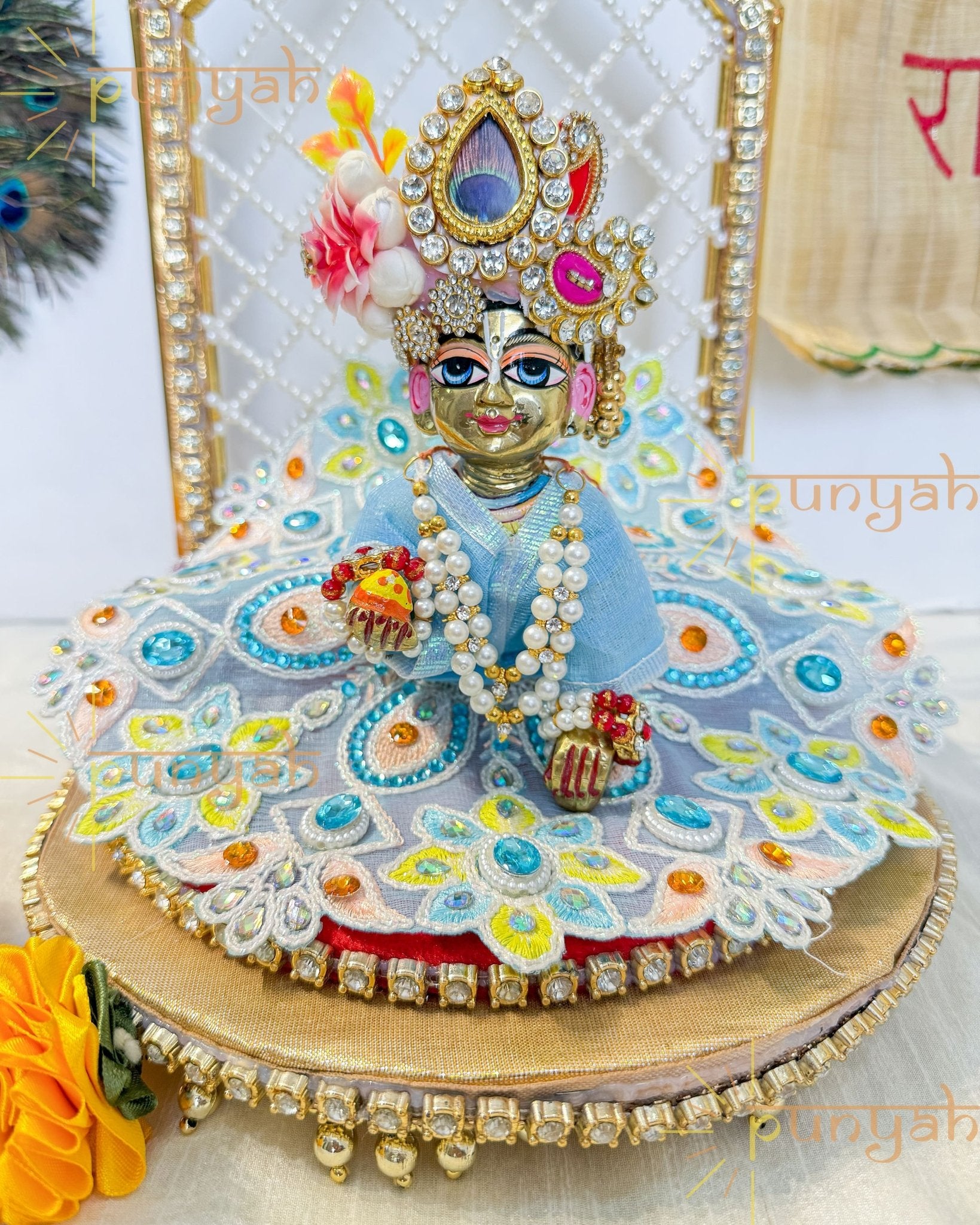 Net Fancy Intricate Detailed Work Poshak For Laddu Gopal Ji - Punyah